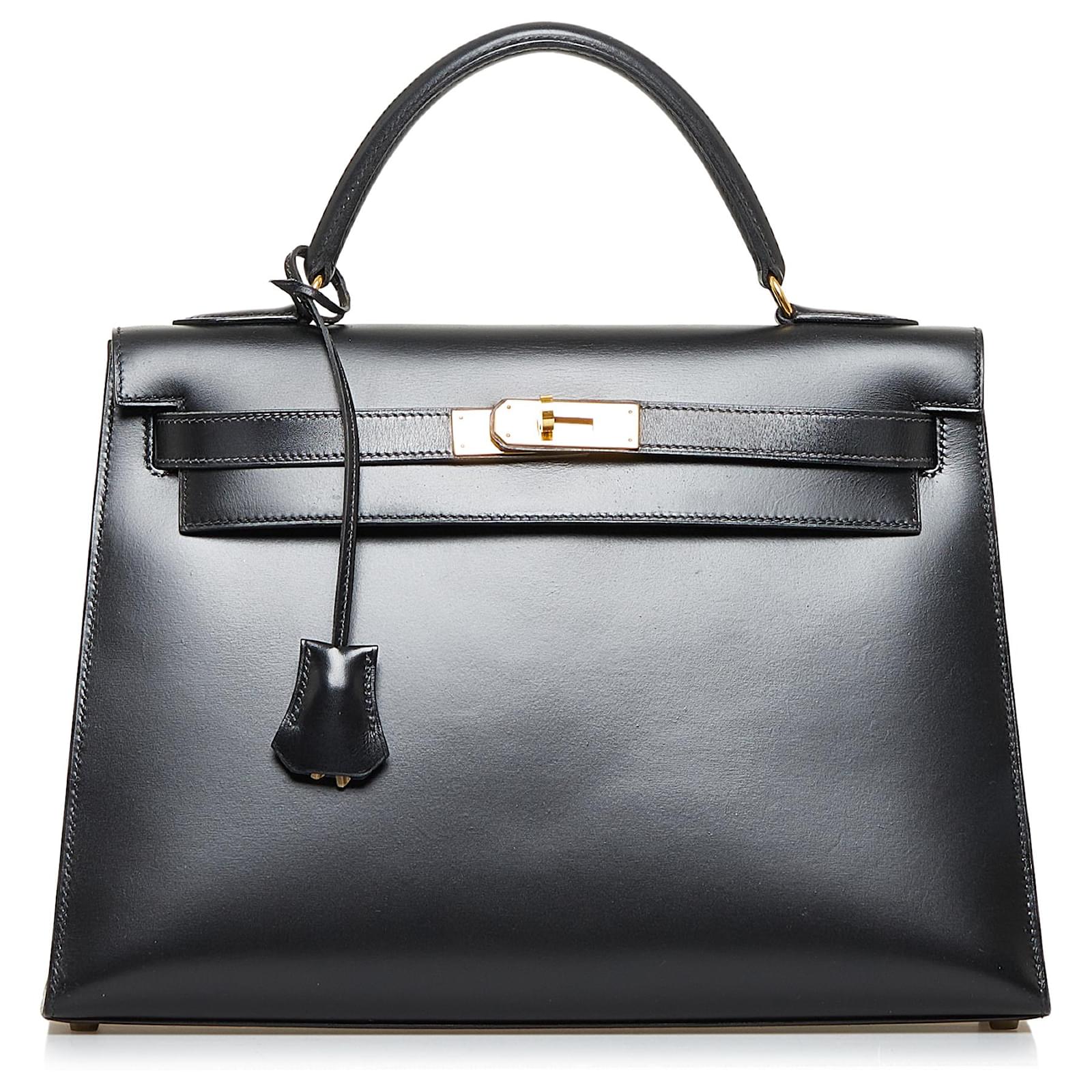 Hermès Hermes Black Box Calf Kelly 32 Leather Pony-style calfskin