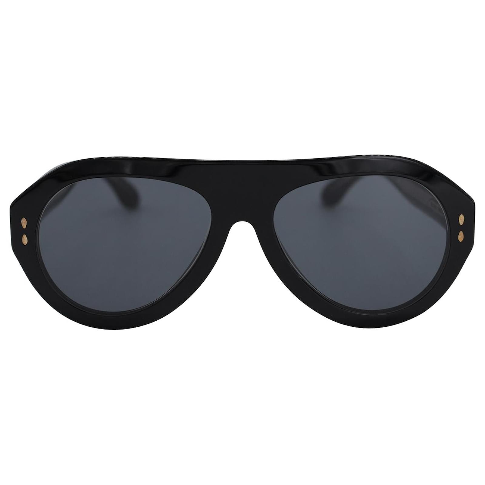 Lunettes de Soleil Pilot avec Branches en Cuir NOIR Homme