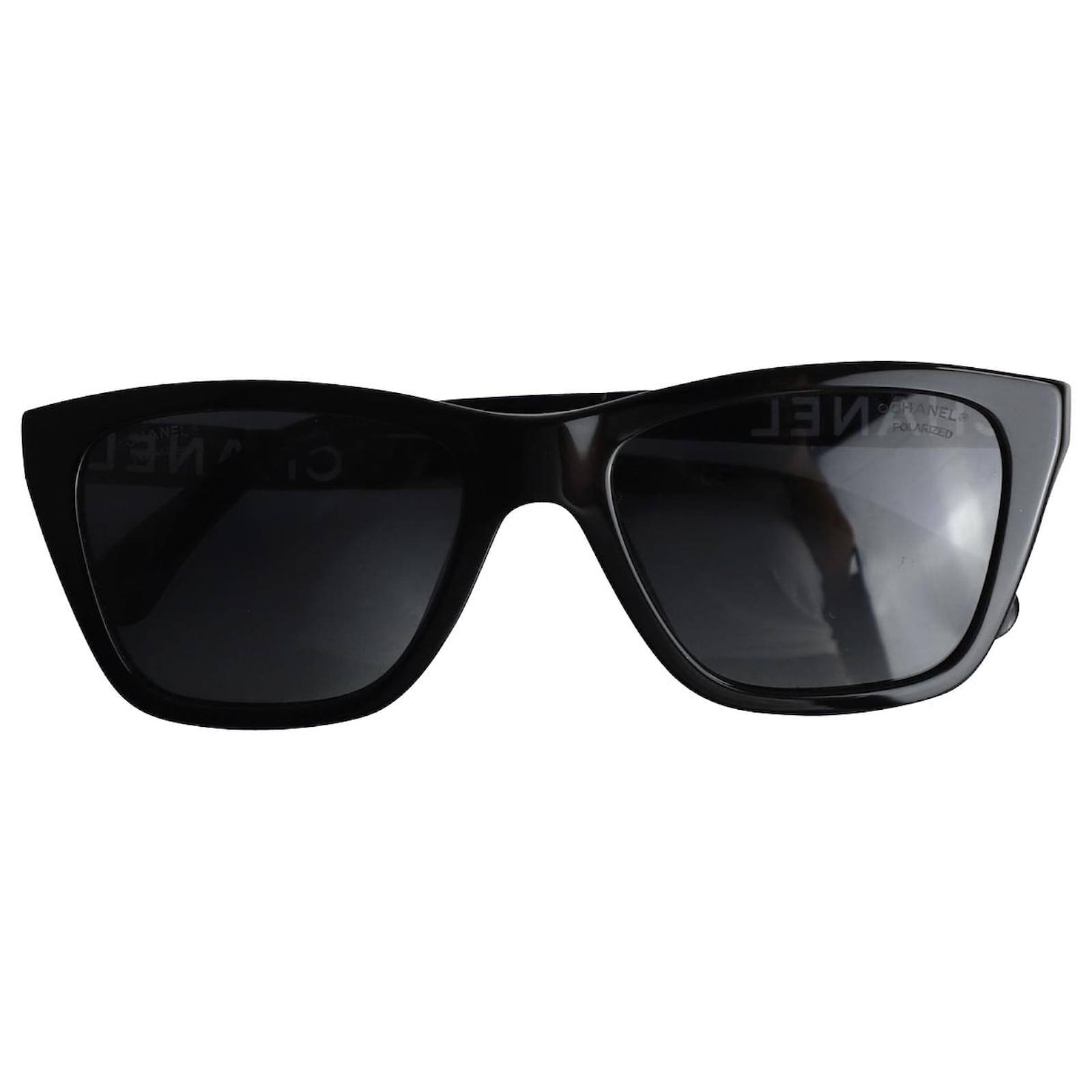 CHANEL CH5442 Occhiali da sole rettangolari in acetato nero Fibra