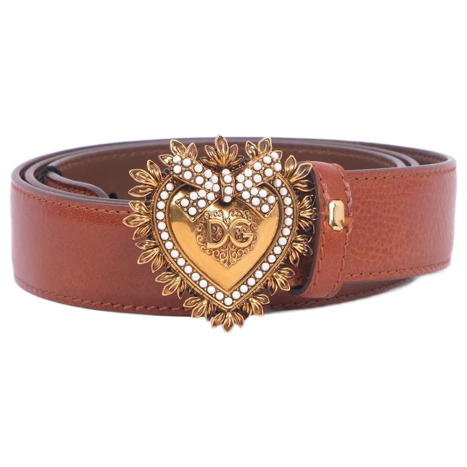 小物 DOLCE&GABBANA BROWN STUDS LEATHER BELT Dolce & Gabbana Belt Brown Leather Studded Buckle 90cm/36in