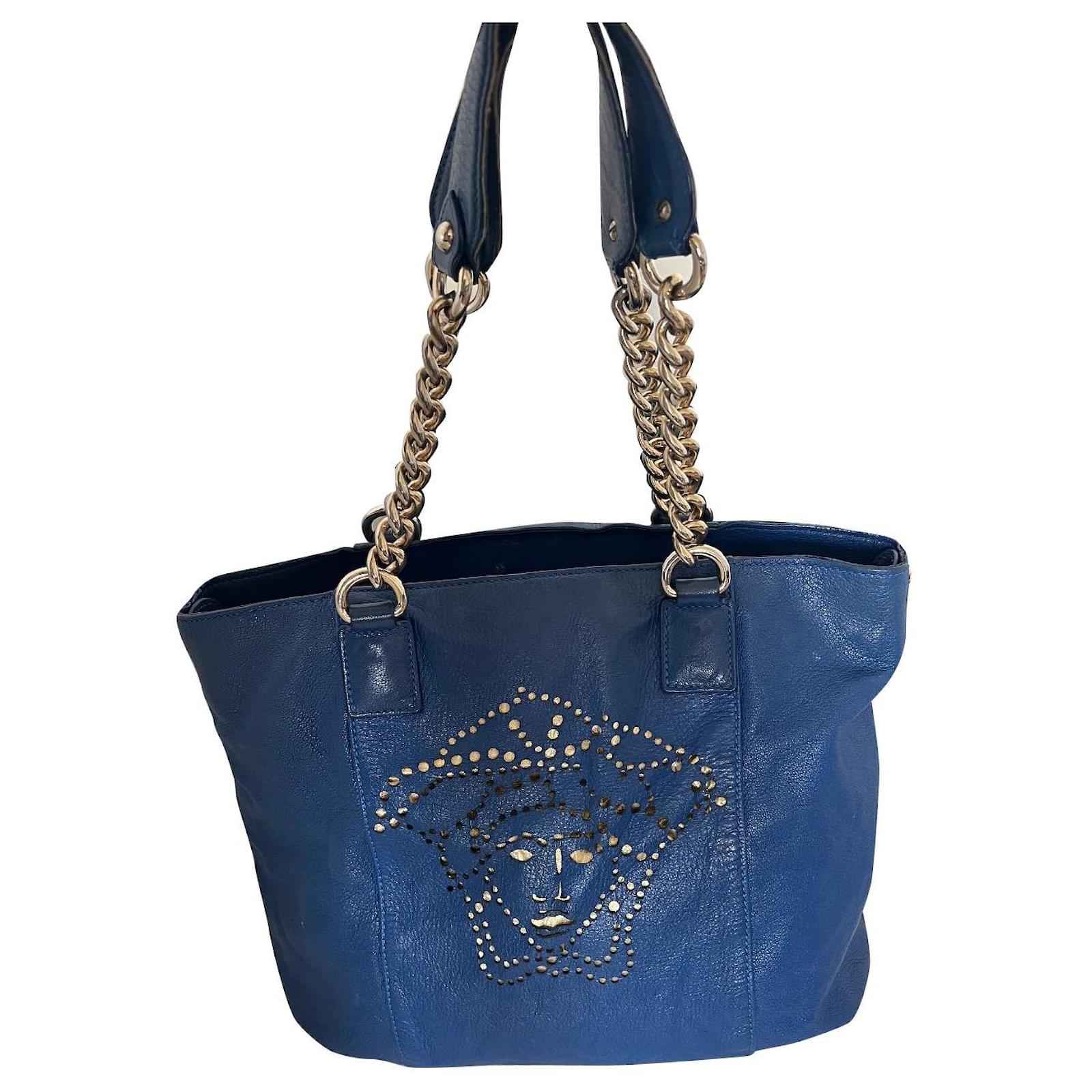Versace vintage tote medusa Bag Blue Leather ref.909274 - Joli Closet