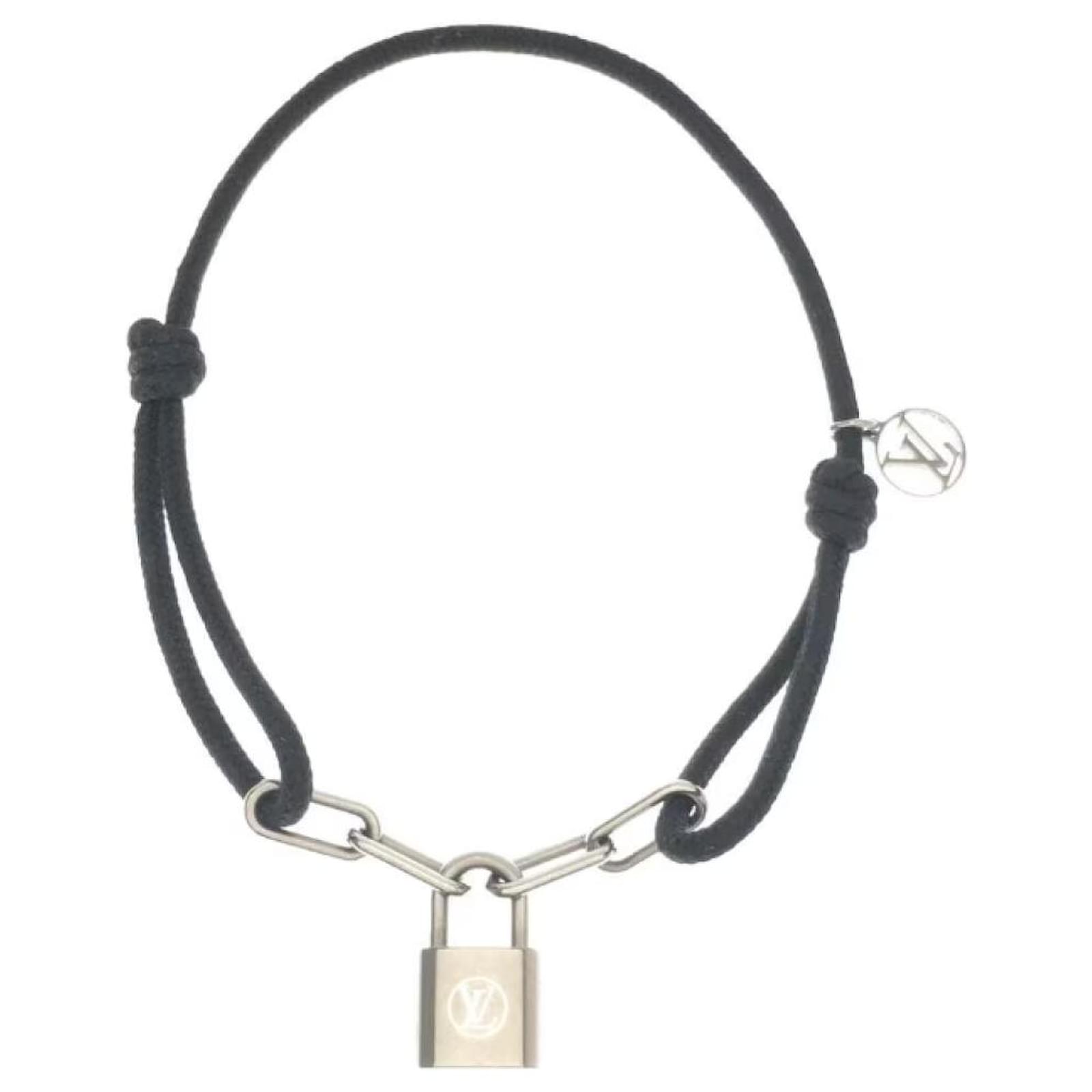 Louis Vuitton Silver Lockit Bracelet Black Silver hardware ref