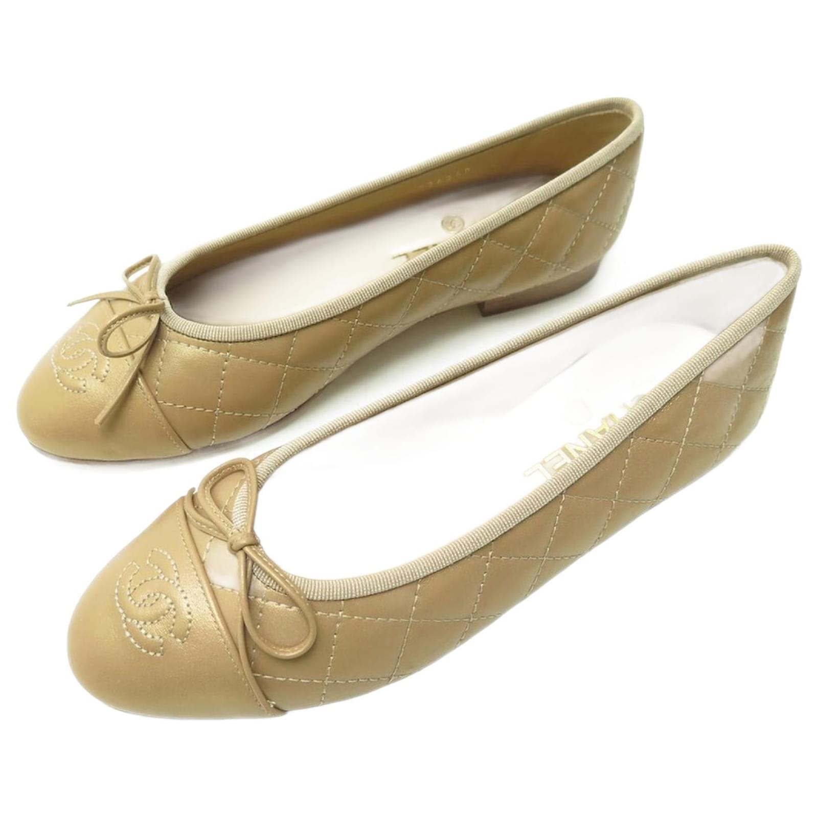 NEW CHANEL BALLERINA CC G LOGO SHOES26250 37.5 QUILTED LEATHER SHOES Golden  ref.909478 - Joli Closet