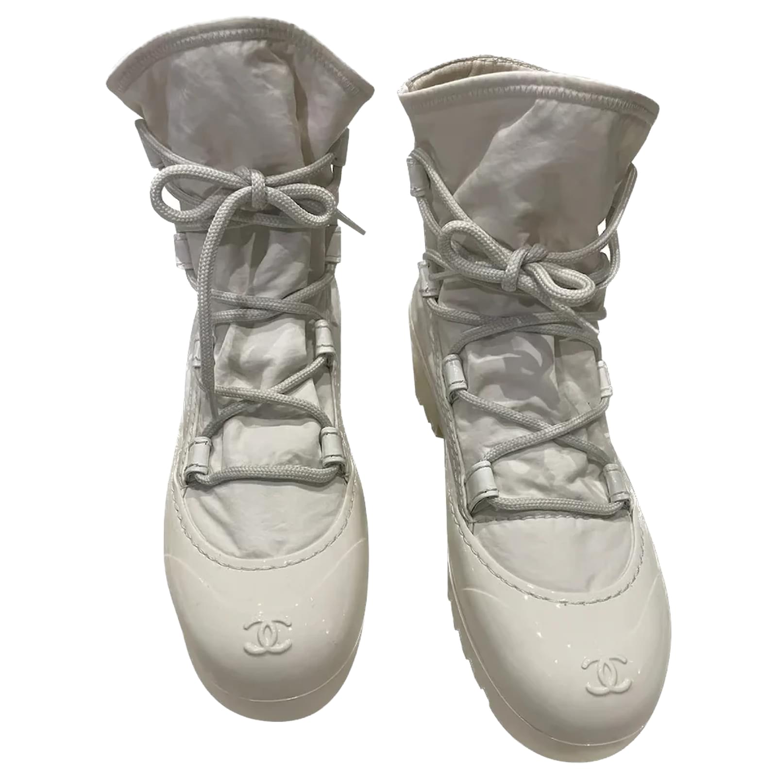 CHANEL Ankle boots T.EU 39 polyester White ref.909885 - Joli Closet