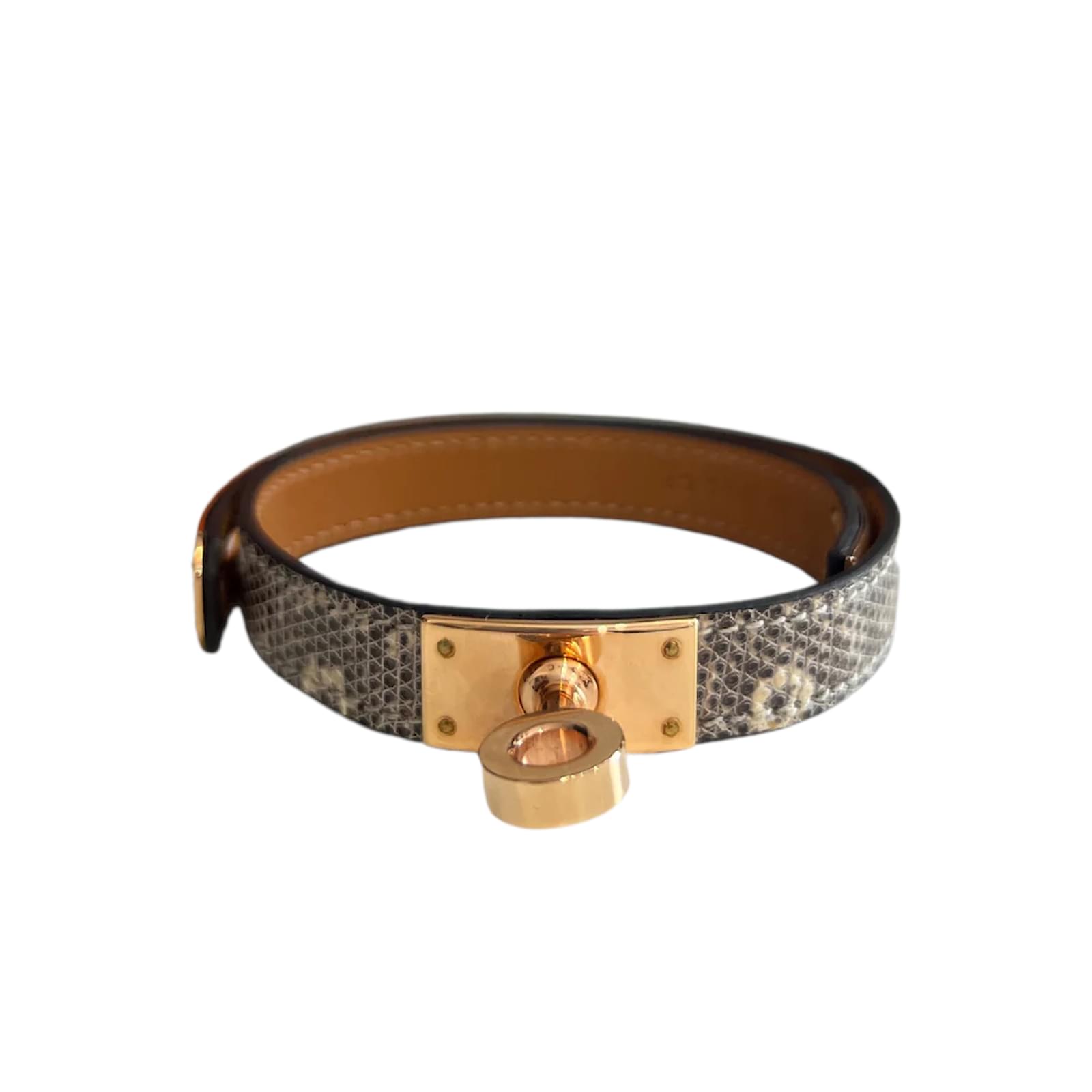 Hermes Beige Leather Gold Plated Kelly Double Tour Bracelet Hermes