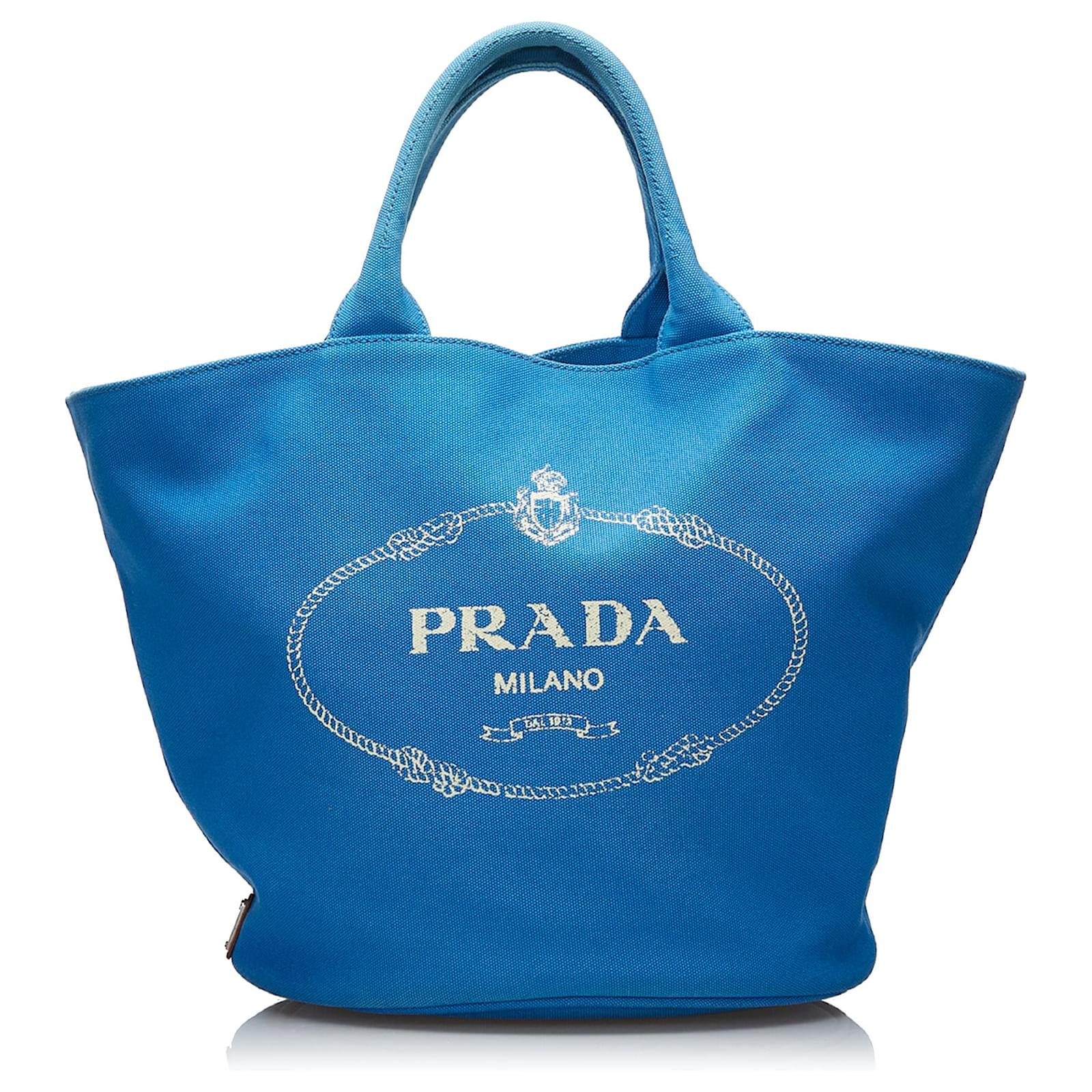 Blue Prada Canapa Studded Handbag