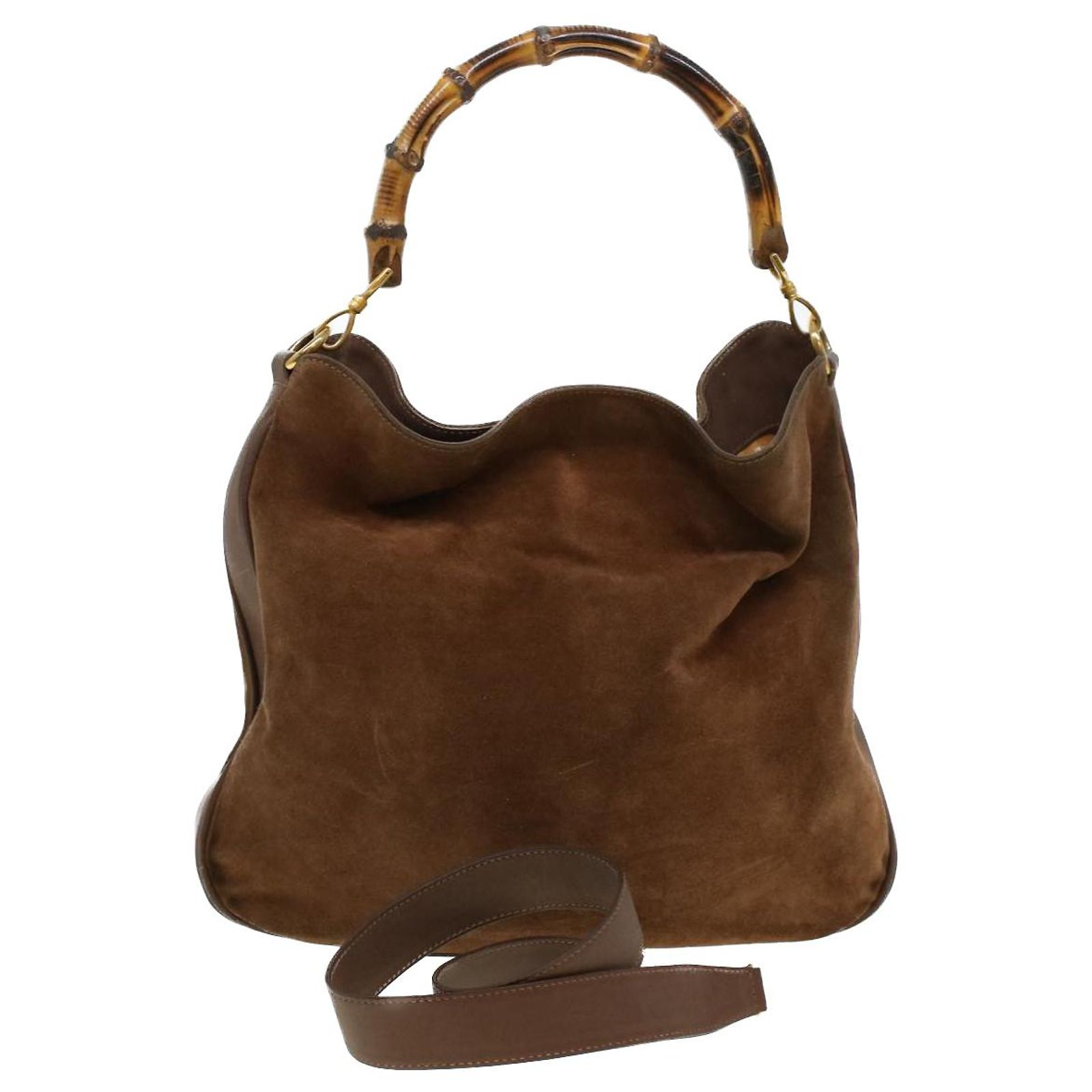GUCCI Bamboo Hand Bag Suede 2way Brown 0011577 auth 41402 (Sold 