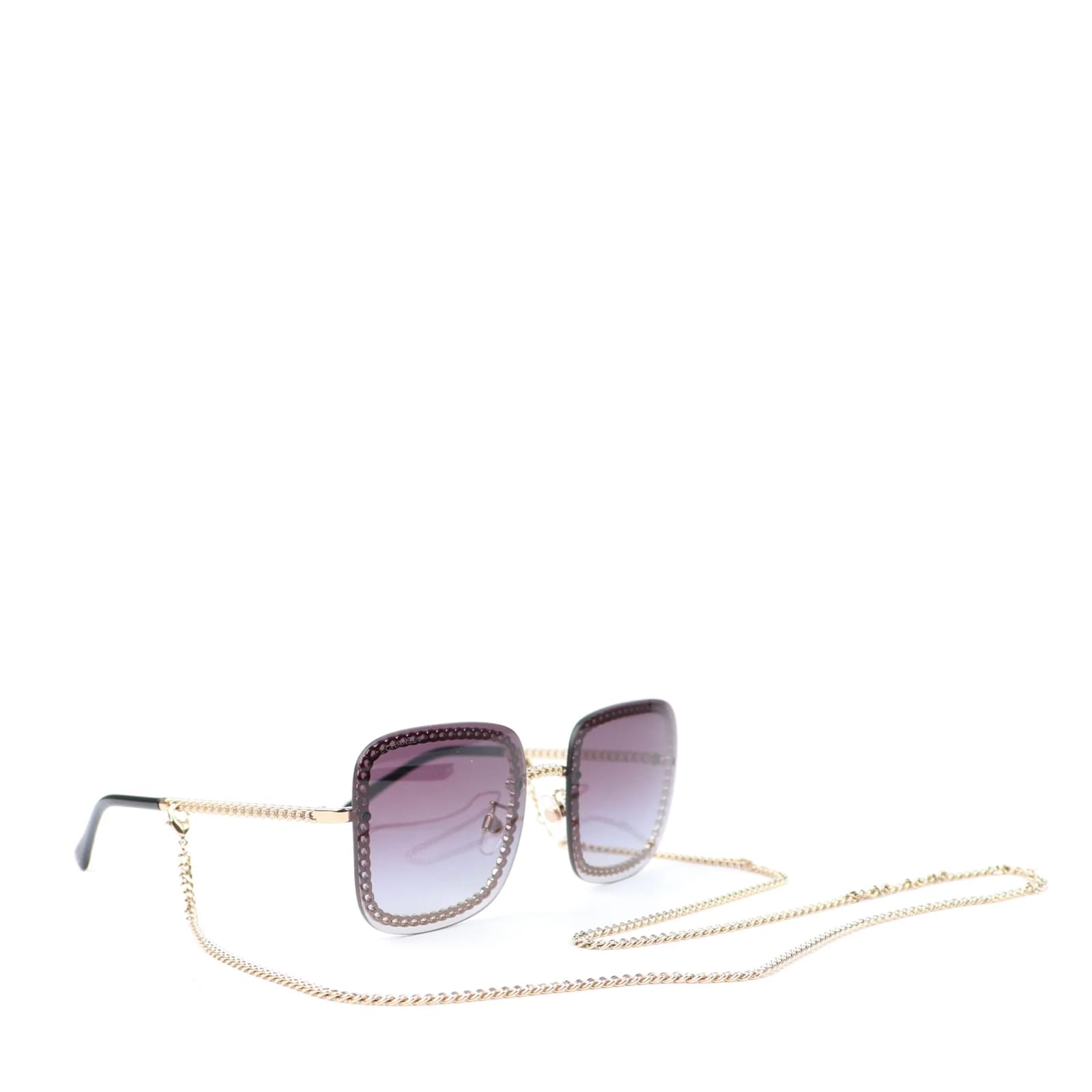chanel square sunglasses with chain