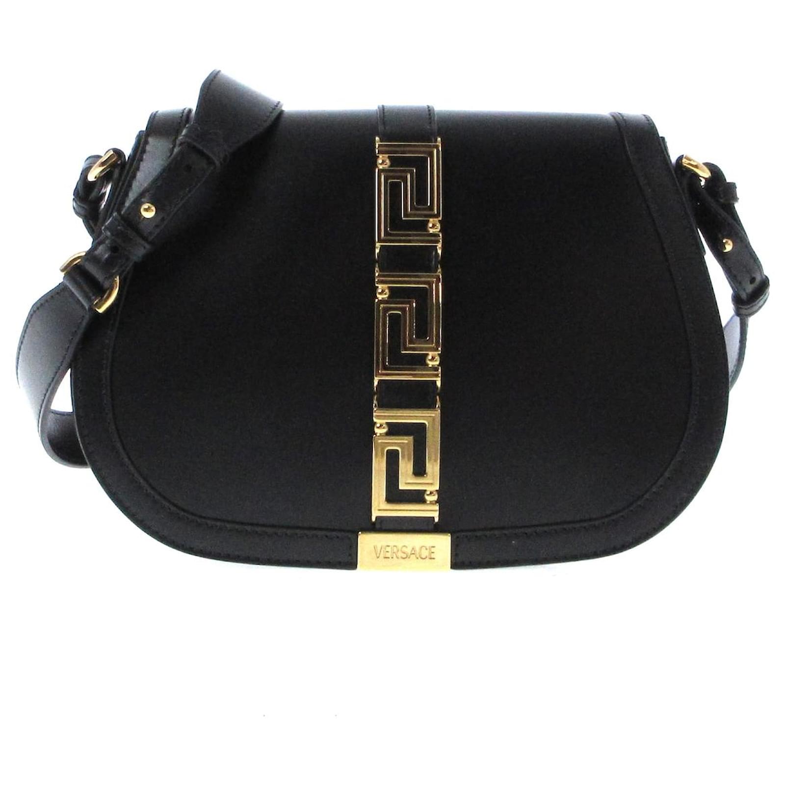 Greca Goddess Large Leather Tote Bag in Black - Versace