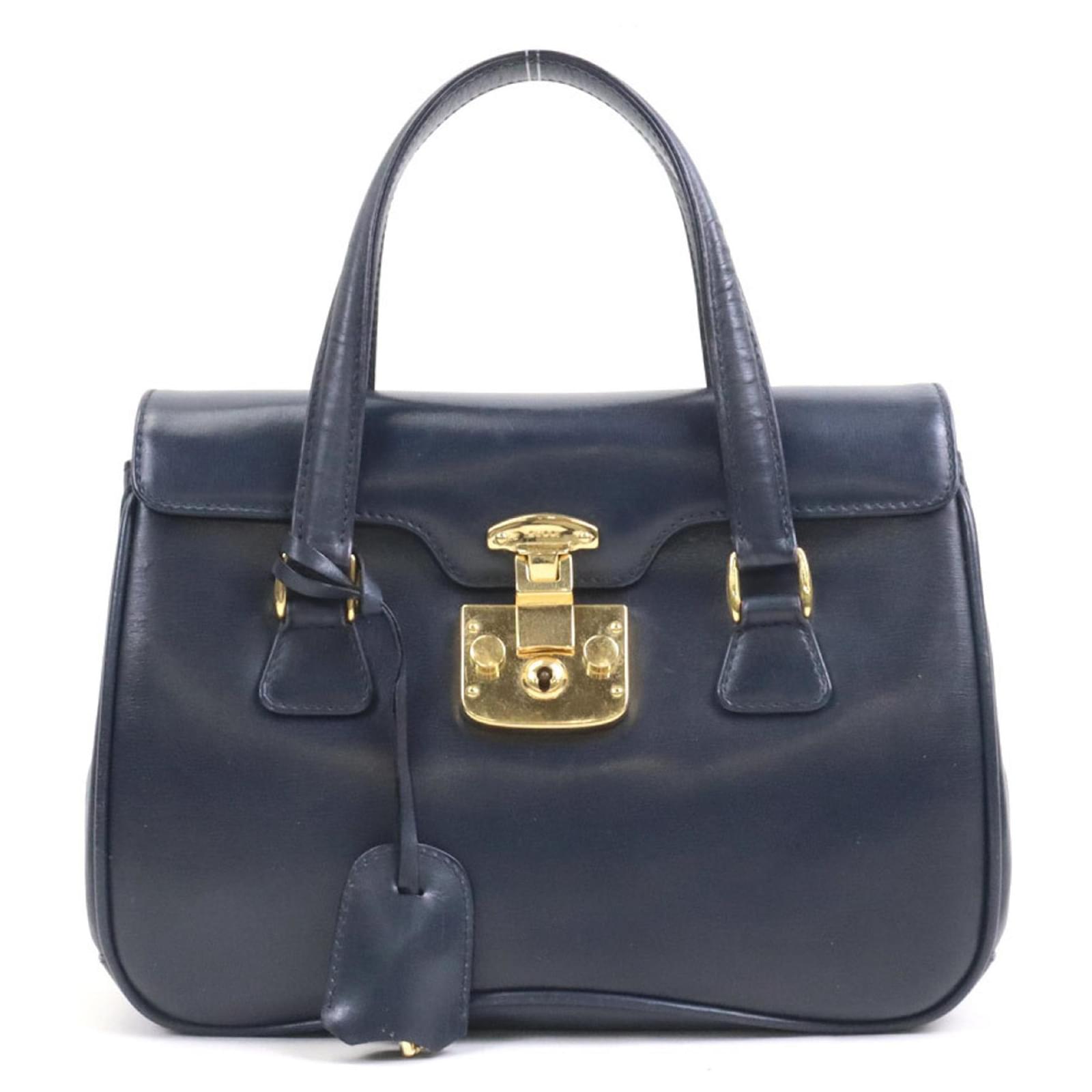 Gucci Vintage Lady Lock Top Handle Bag Navy Blue Leather