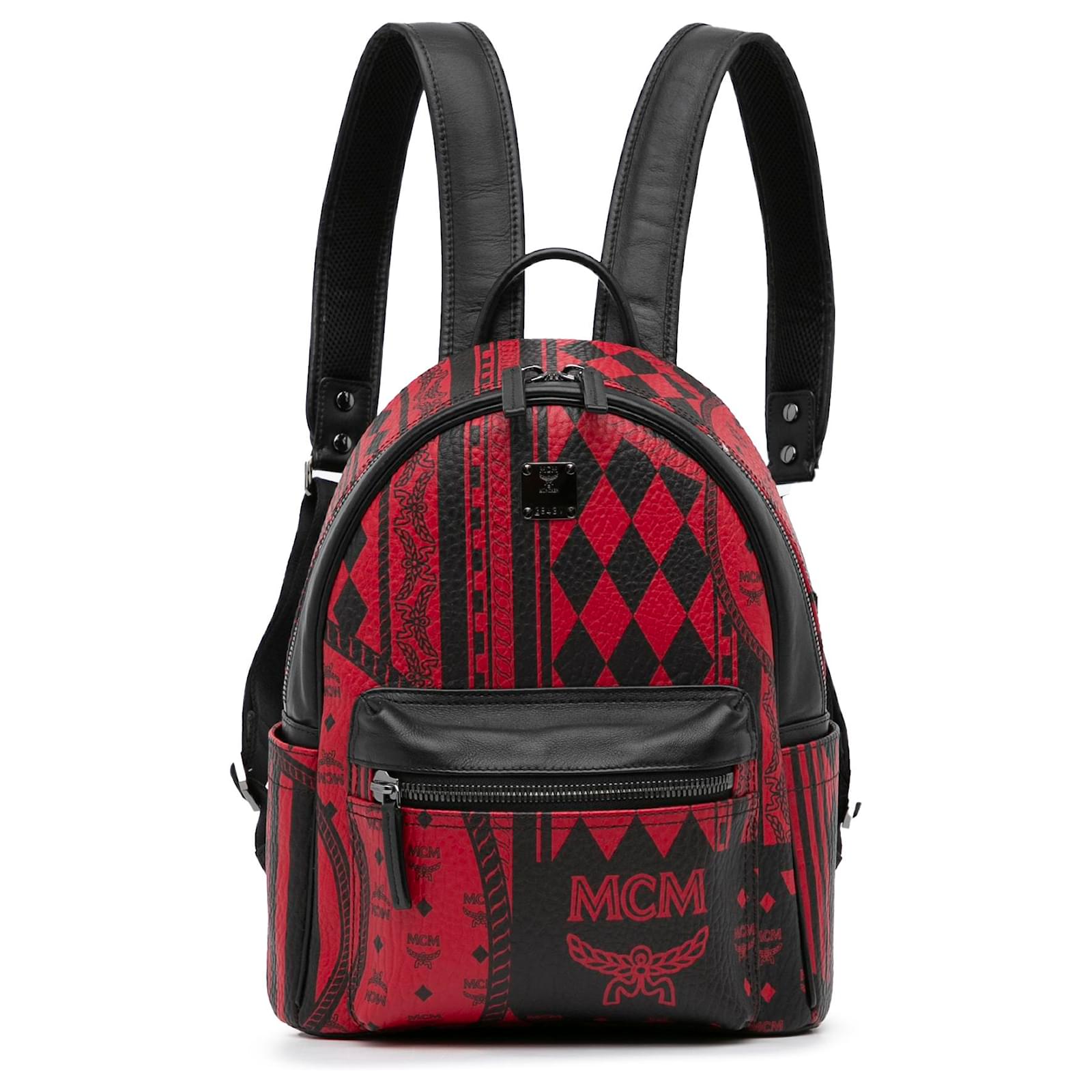 Mcm red 2025 and black backpack