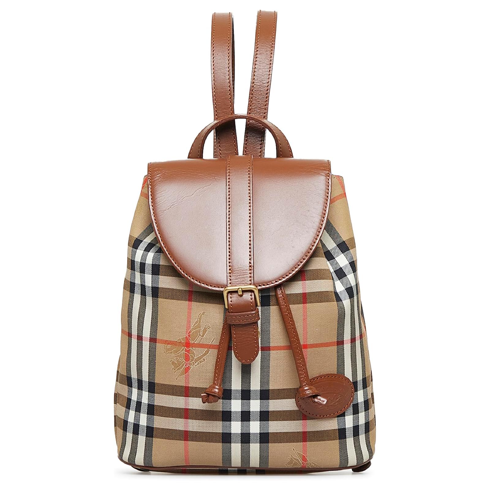 brown checkered backpack