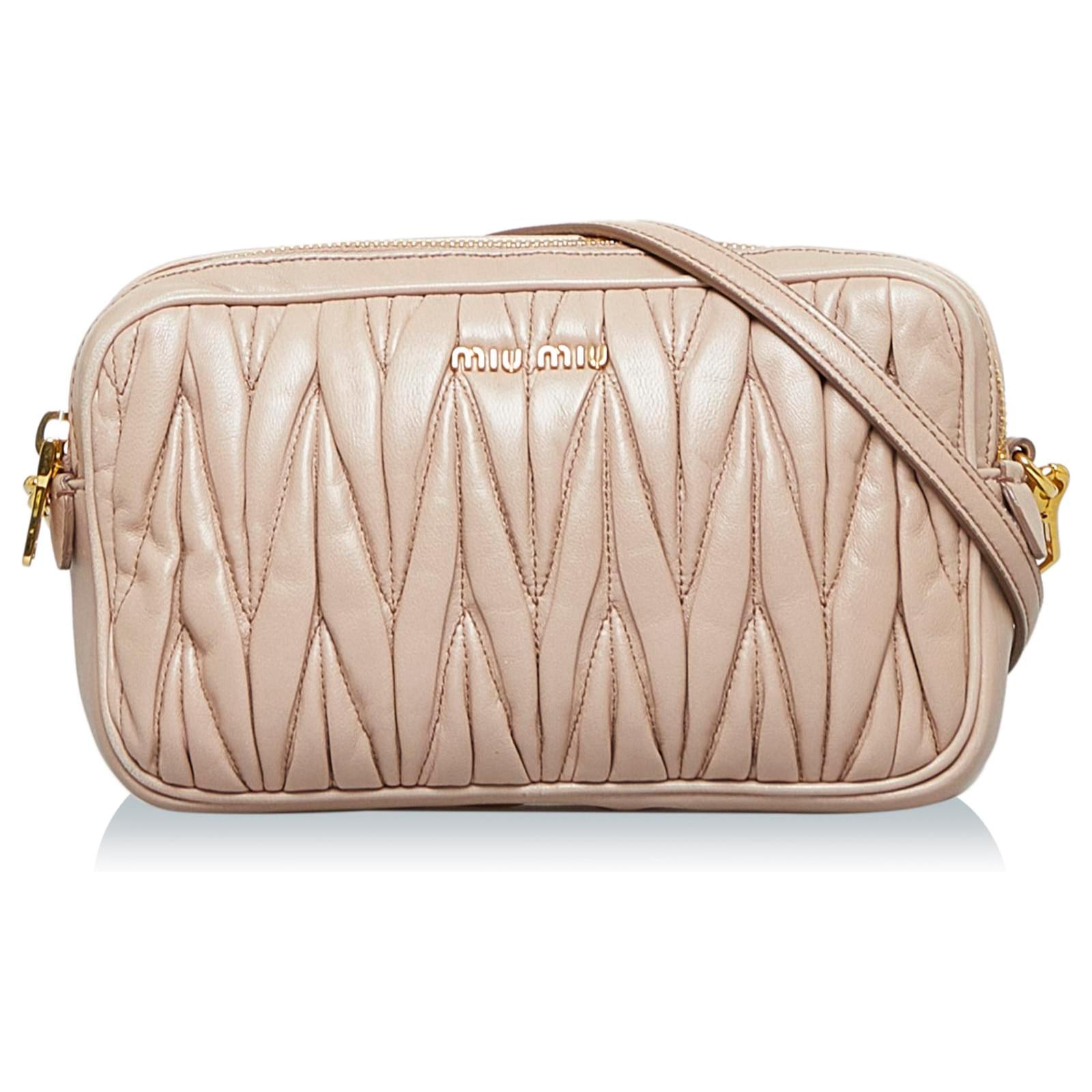 Miu Miu Brown Matelasse Crossbody Bag Beige Leather Pony