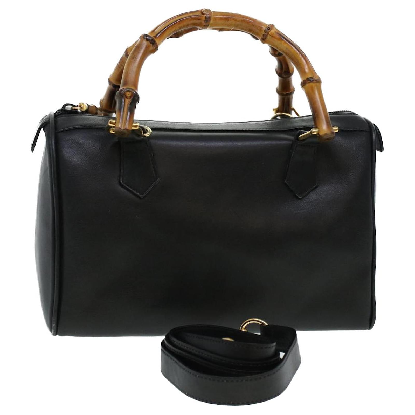 GUCCI Bamboo Hand Bag Leather 2way Black 000.122.0294 auth 41266