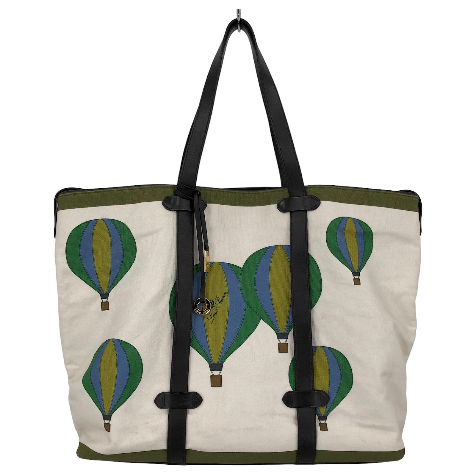 Totes Loro Piana Loro Piana Tote Bag in White Canvas with Green and Blue Balloons