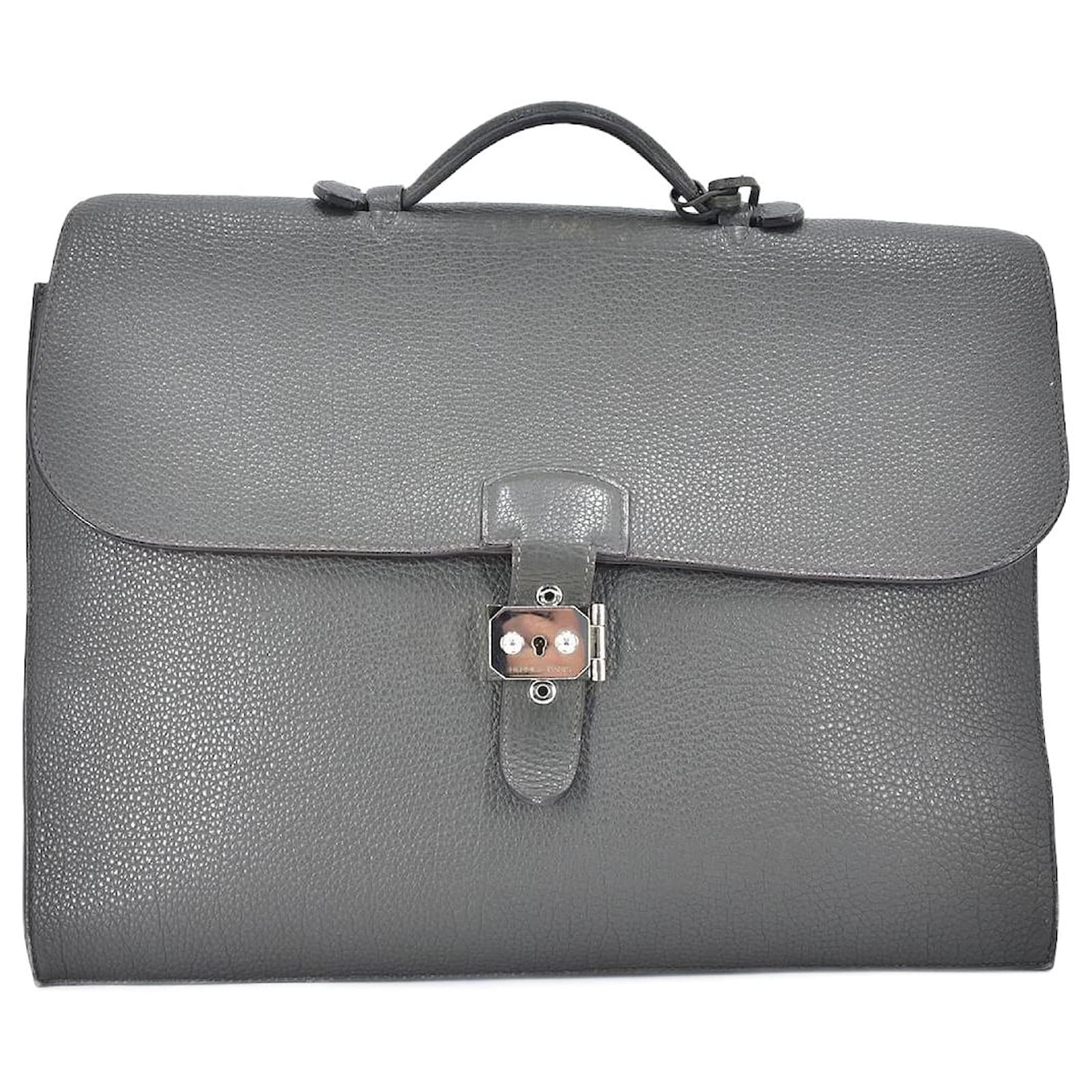 Hermès Togo Sac A Depeches 38 Briefcase Grey Leather Pony-style