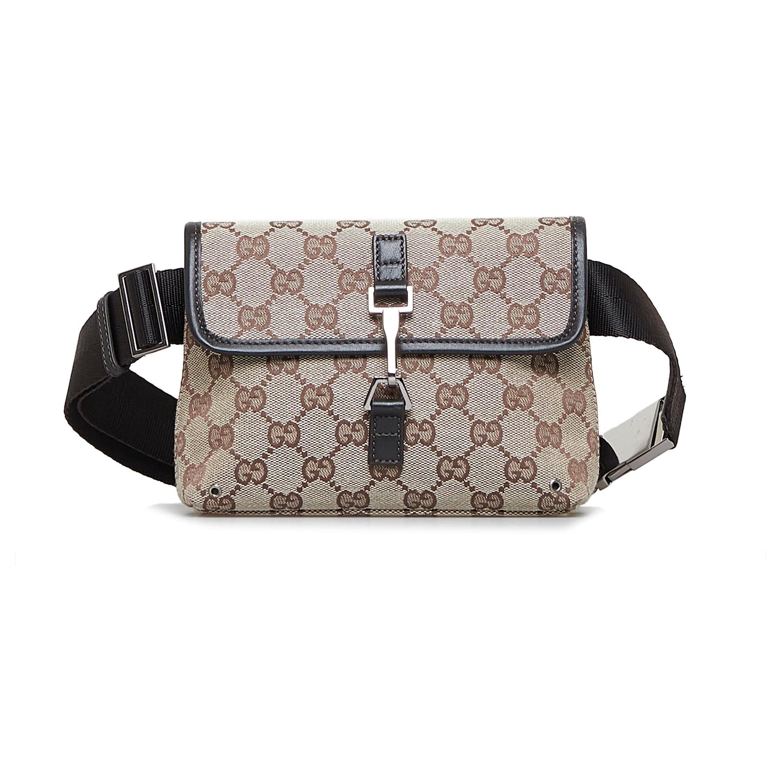 Gucci Brown Leather GG Canvas Belt Bag Gucci