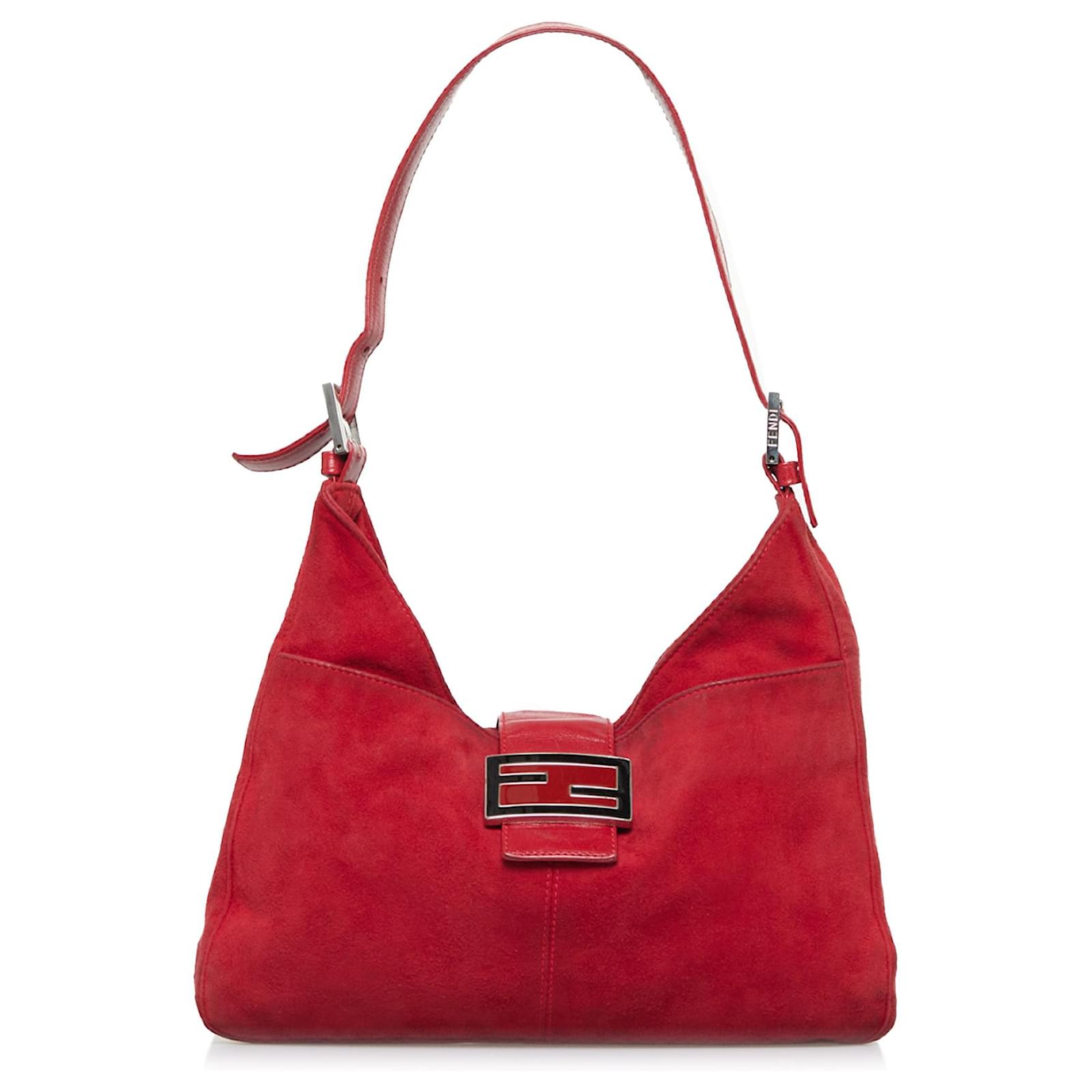 Fendi Red Suede Shoulder Bag Leather ref.914323 - Joli Closet