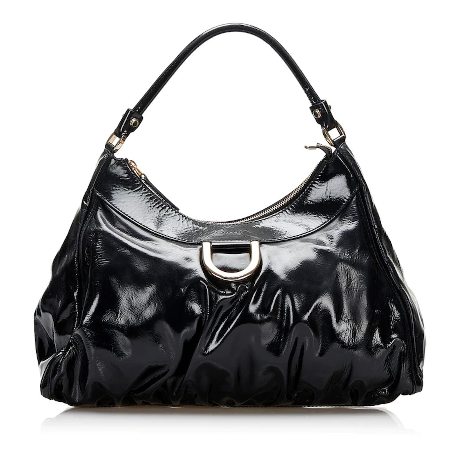 Gucci GG Abbey D-ring Hobo Shoulder Bag Black Patent Leather 