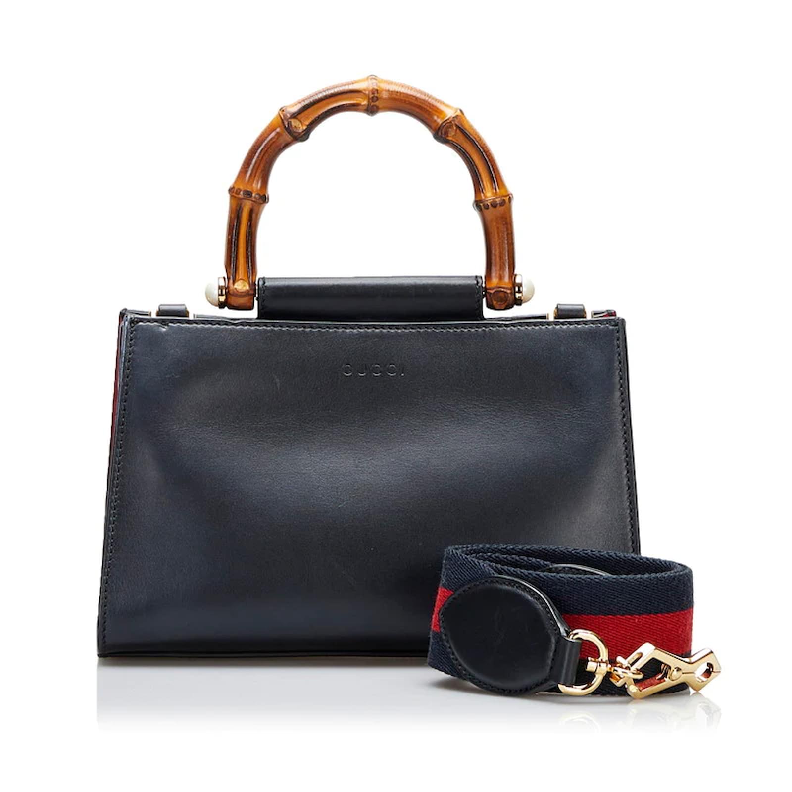 Gucci Mini Bamboo Nymphaea Leather Handbag 470271 Black Pony-style ...