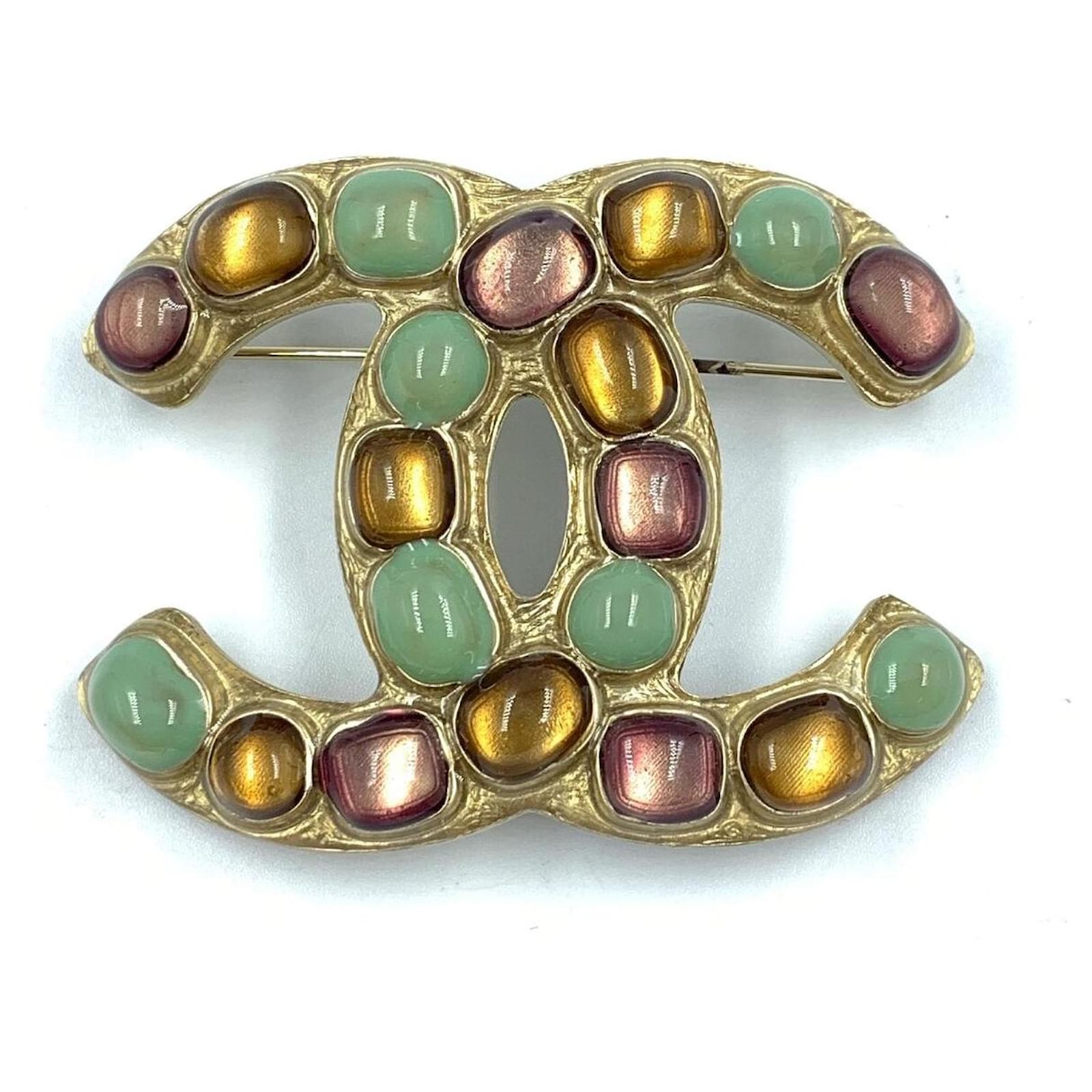 Broche Ancienne Perles Verre Et Métal Doré – Bon état, Réf EB AE