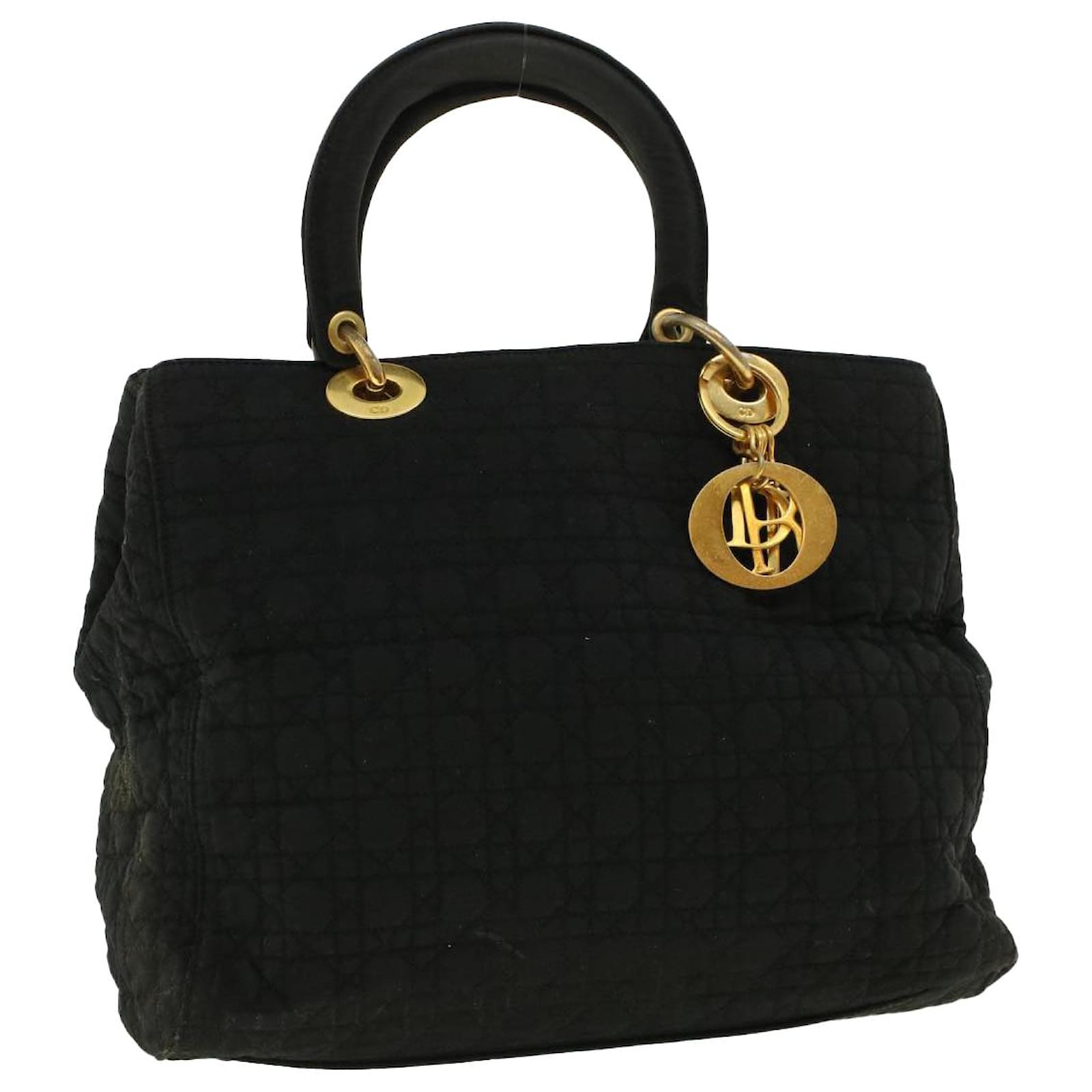 Christian Dior Lady Dior Canage Hand Bag Nylon Black Auth 41417 ref ...