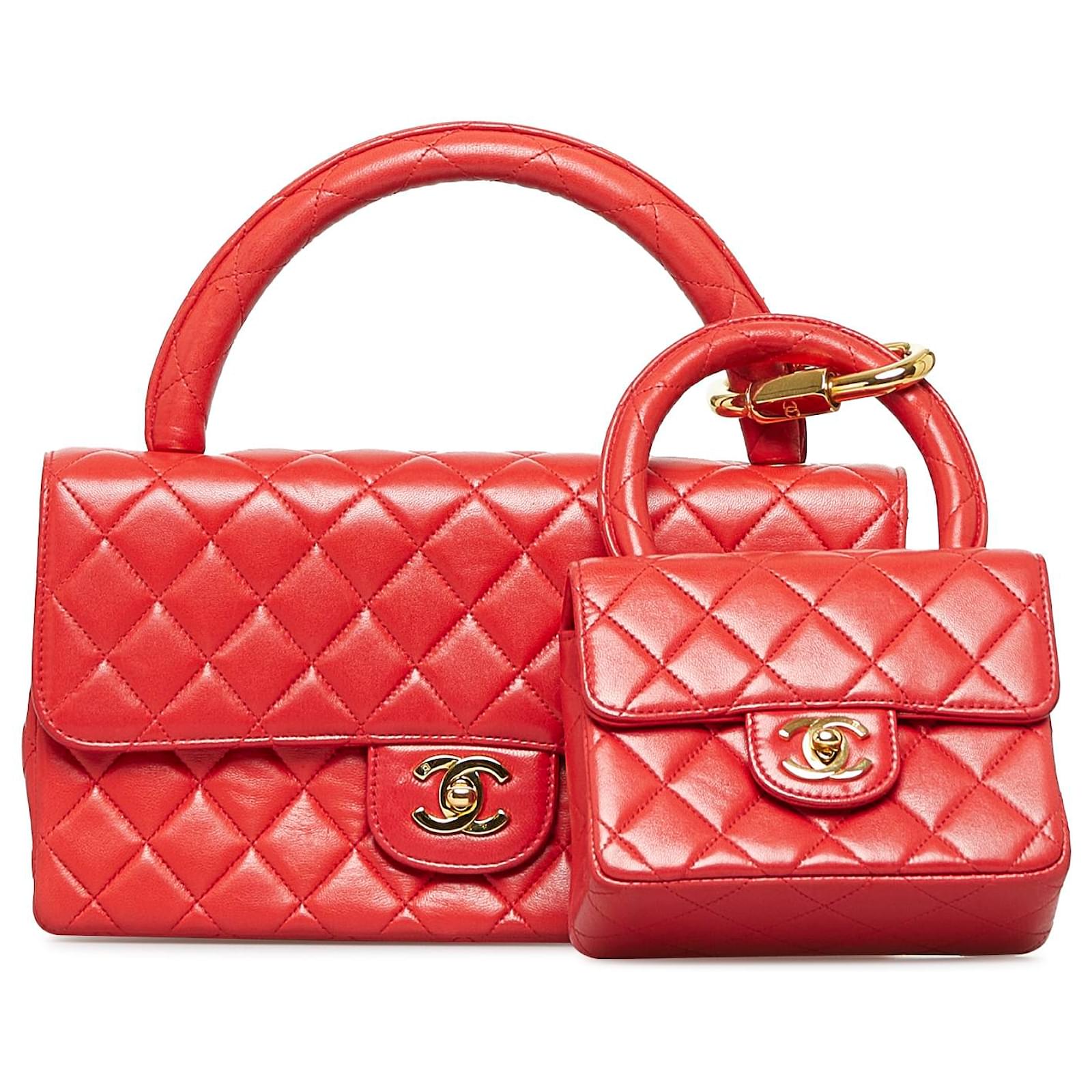 Chanel Red Classic Lambskin Flap Bag Set Leather ref.916568 - Joli Closet