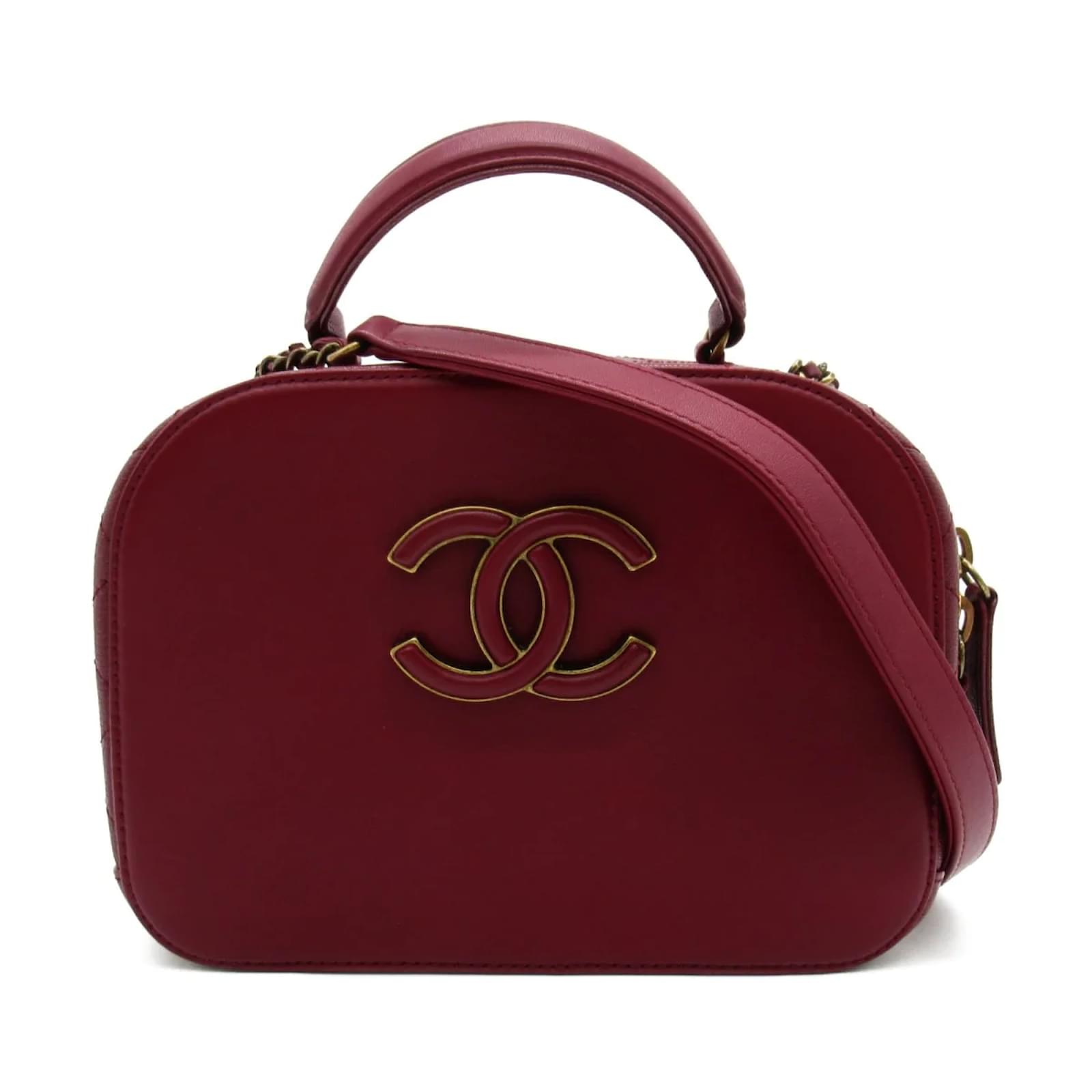 Chanel Coco Curve Vanity Case Bag Red Leather Pony-style calfskin