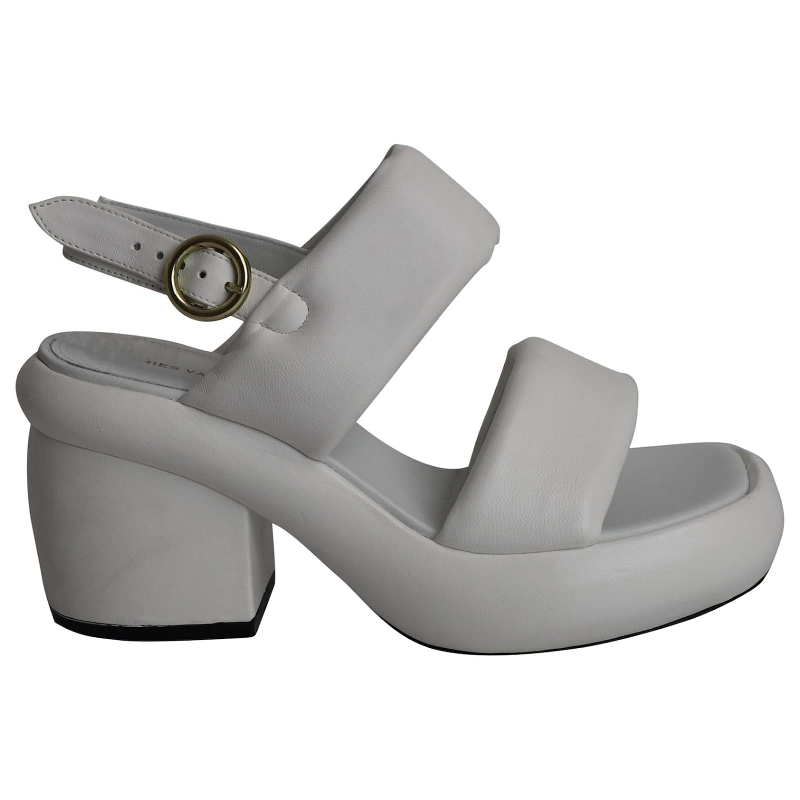 Dries Van Noten Padded Platform Sandals in White Leather ref