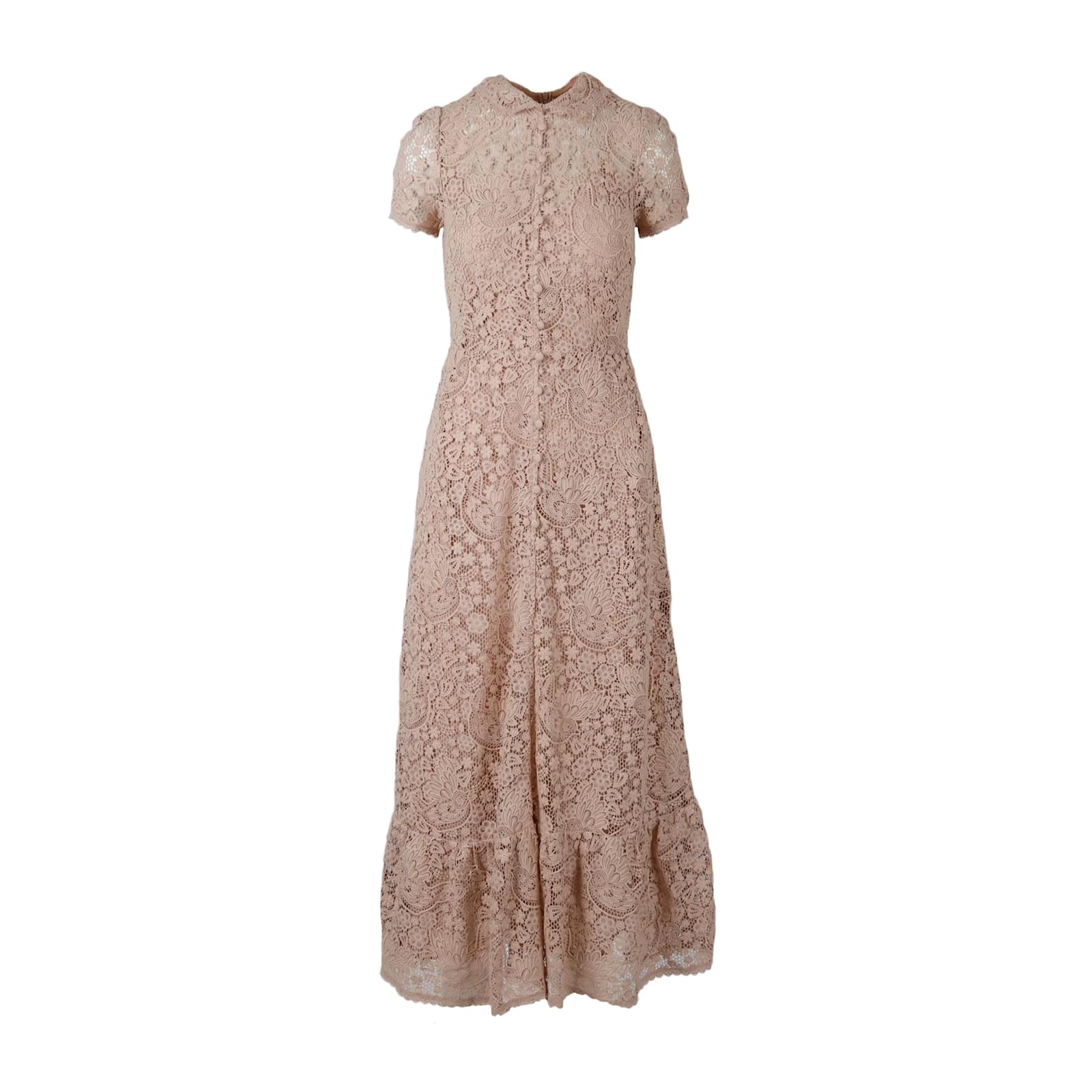 Red Valentino Abito in Pizzo con Colletto Rosa Cotone