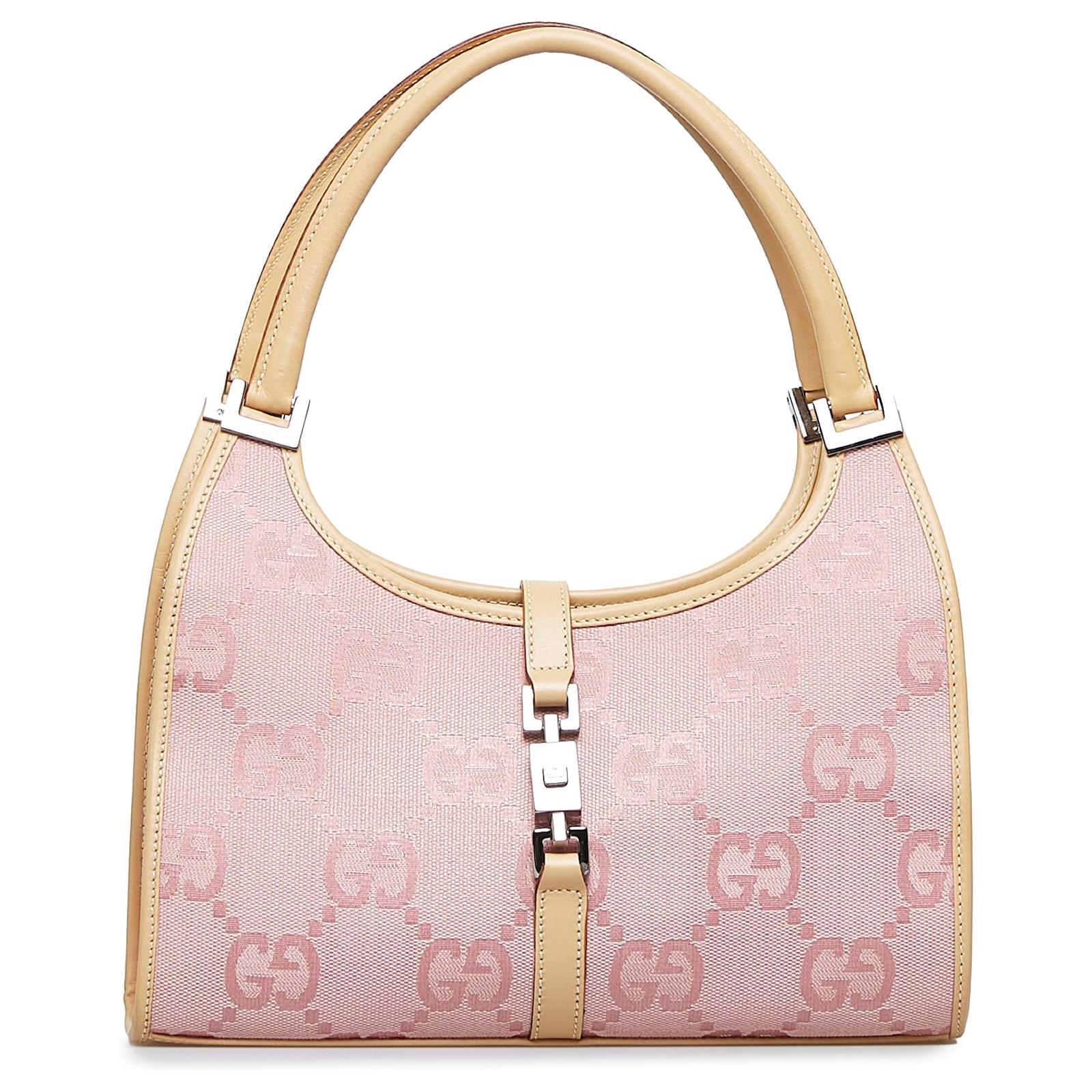 Gucci Pink GG Canvas Jackie Bardot Pony-style calfskin Cloth ref