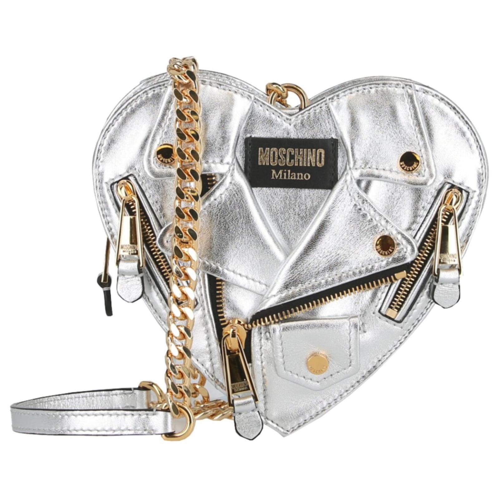 Moschino Heart Shape Biker Jacket Crossbody Bag Silvery ref