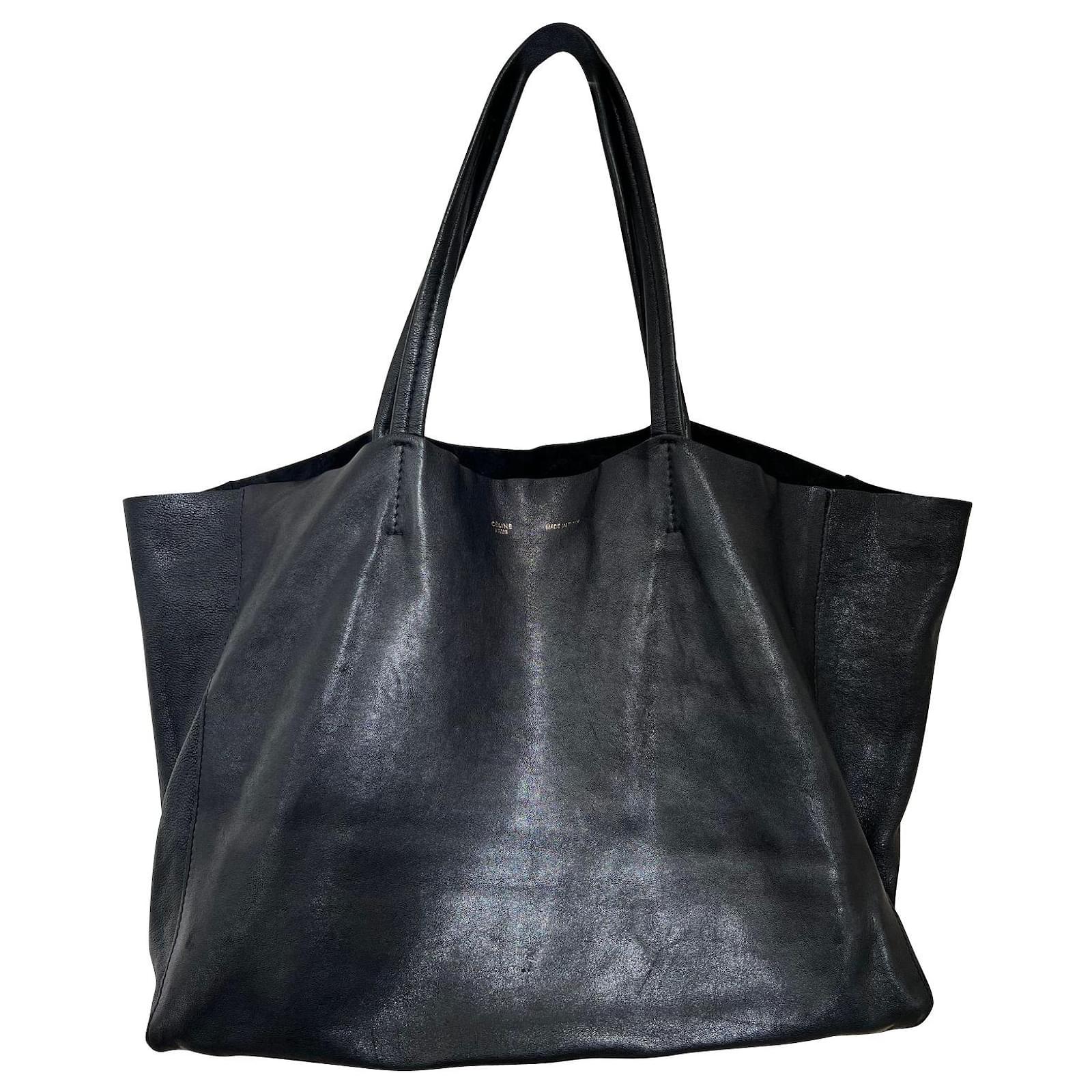 Celine Cabas Tote Bag in Black Calfskin Leather