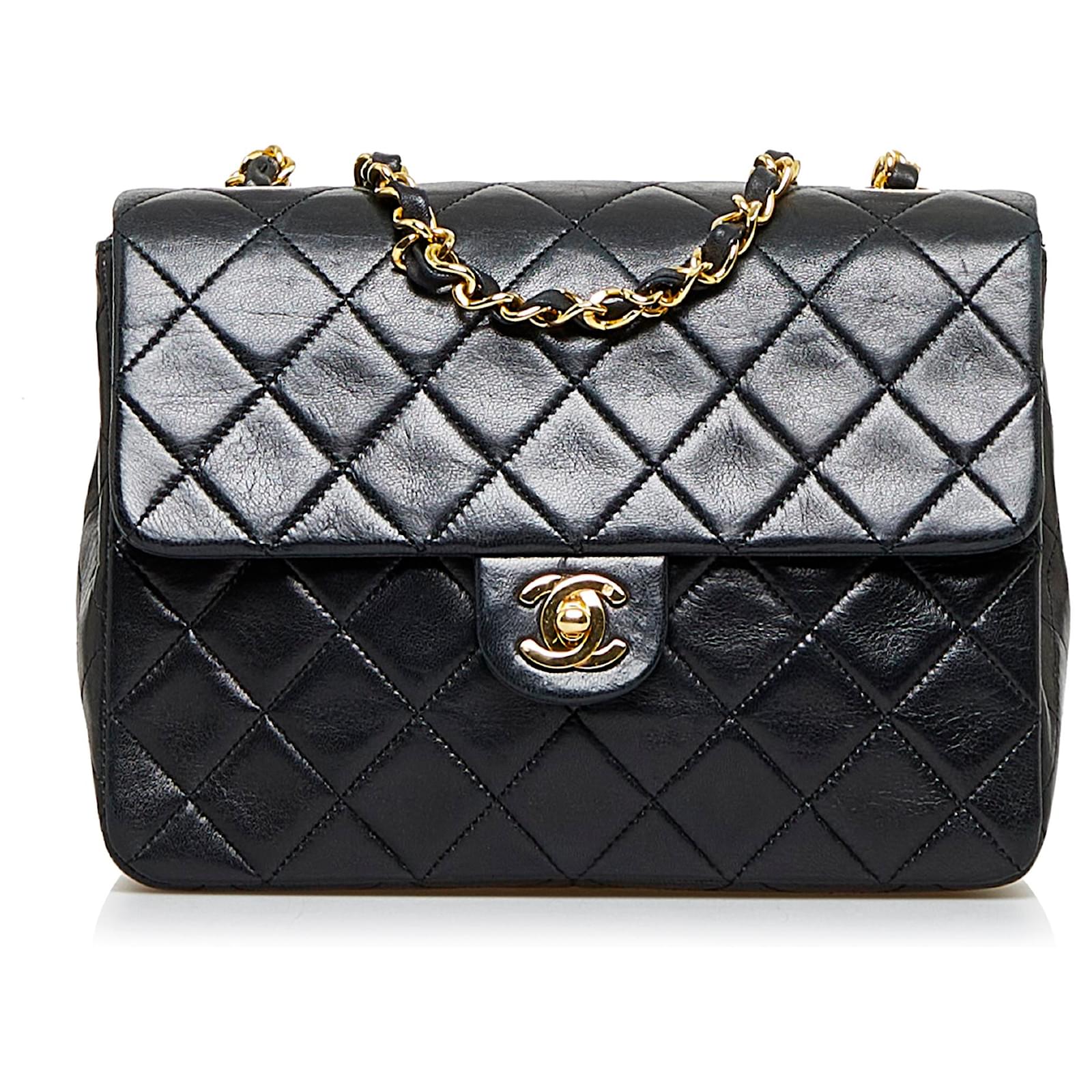 Quilted Twist Lock Flap Square Bag, Chain Strap Crossbody Bag