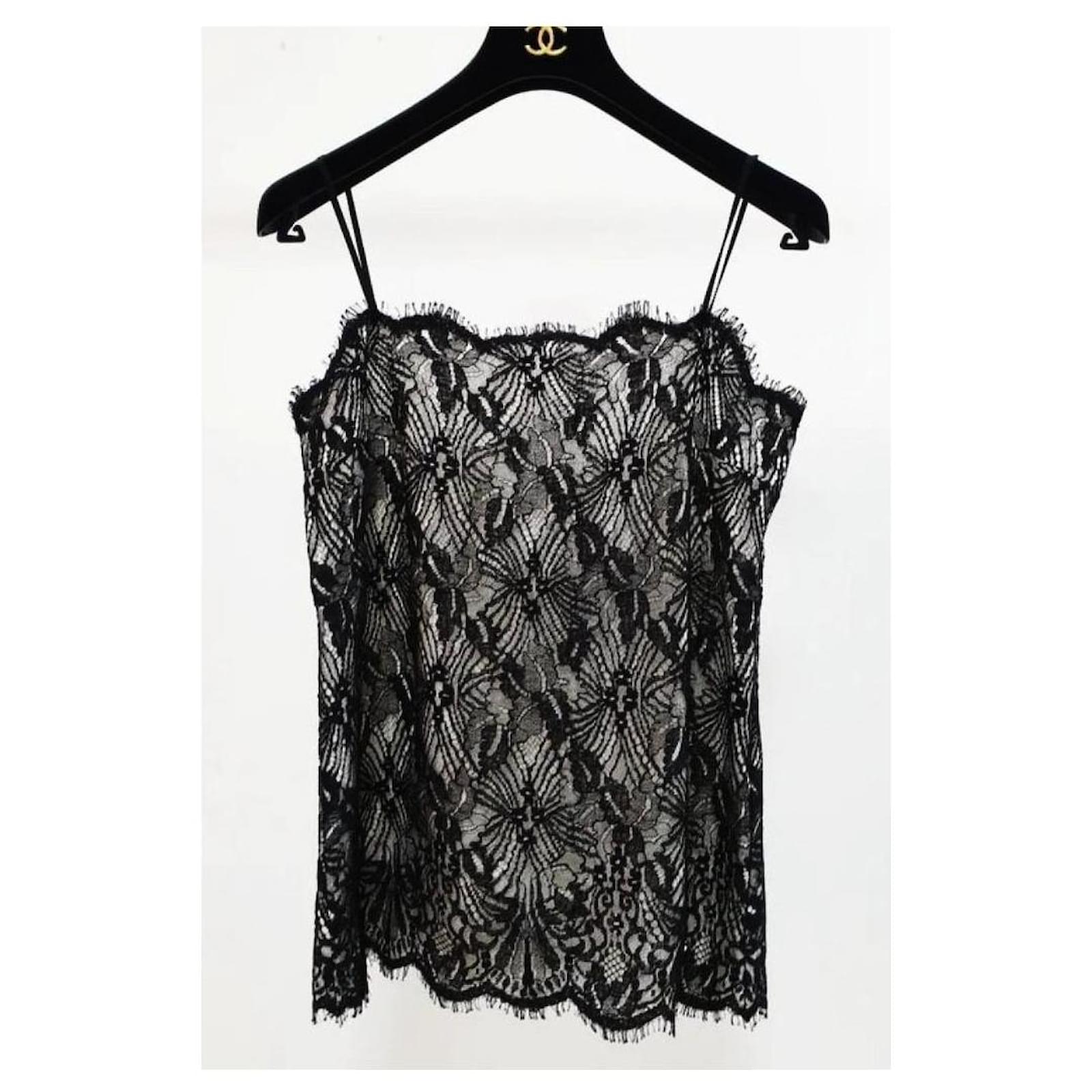 Tops Chanel Chanel Black Lace Camisole Size 38 FR