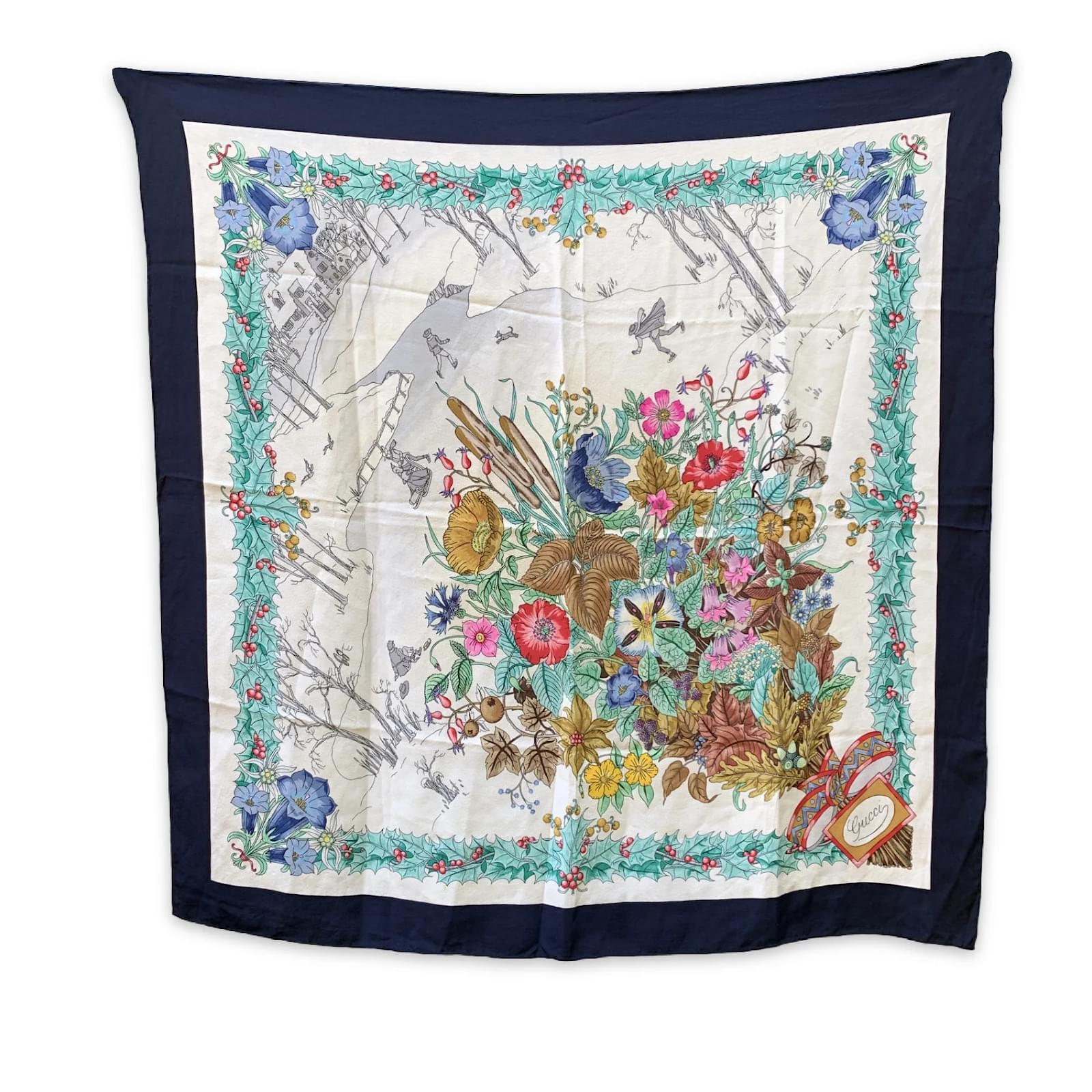 Gucci Vintage Silk Scarf Accornero Winter Wonderland Skaters Scarf