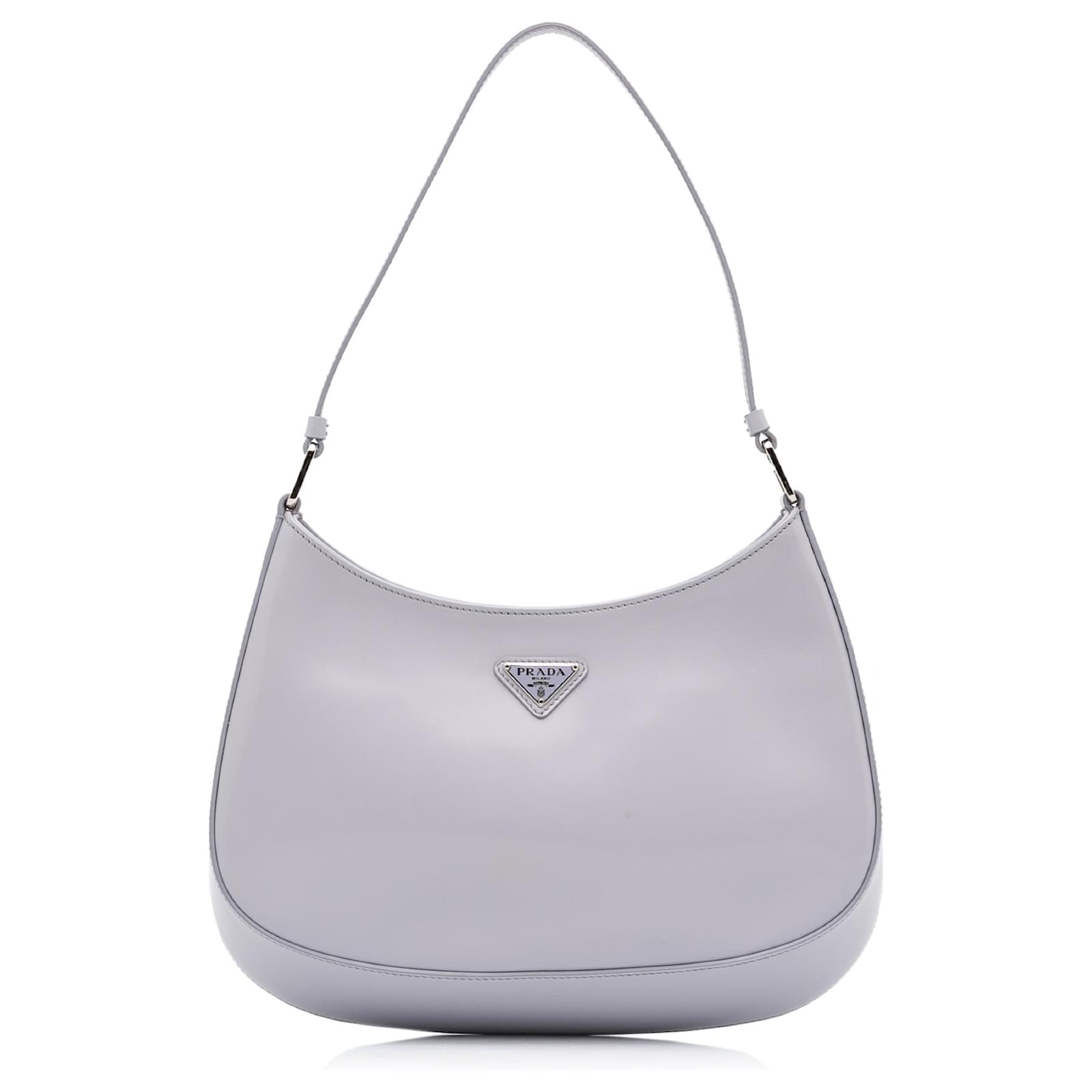 Silver Prada Cleo Brushed Leather Shoulder Bag