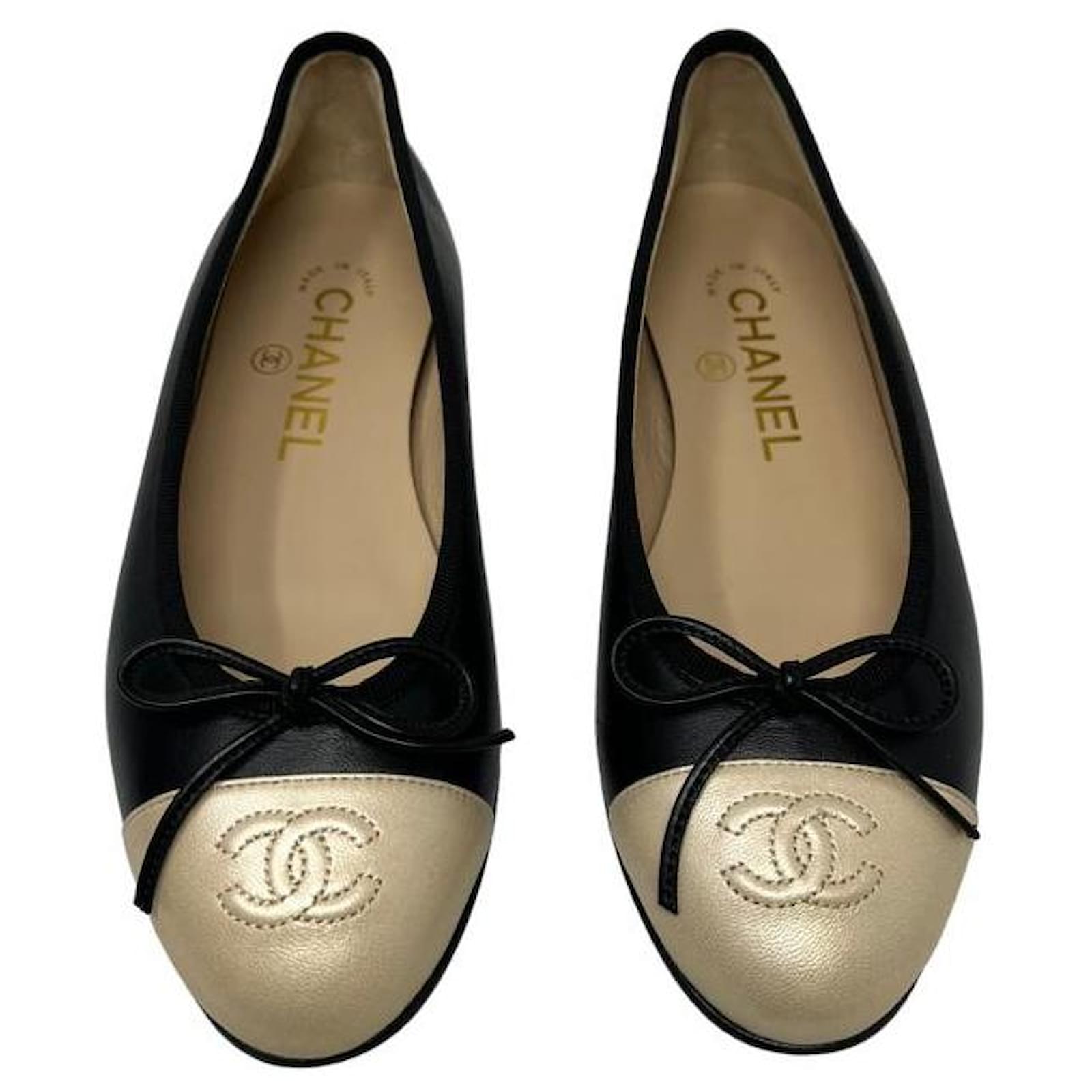 chanel flats beige and black