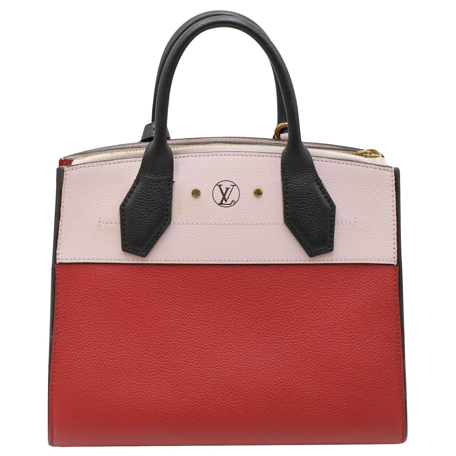 Louis Vuitton Red and Pale Pink City Steamer Hand Bag 2017 Leather