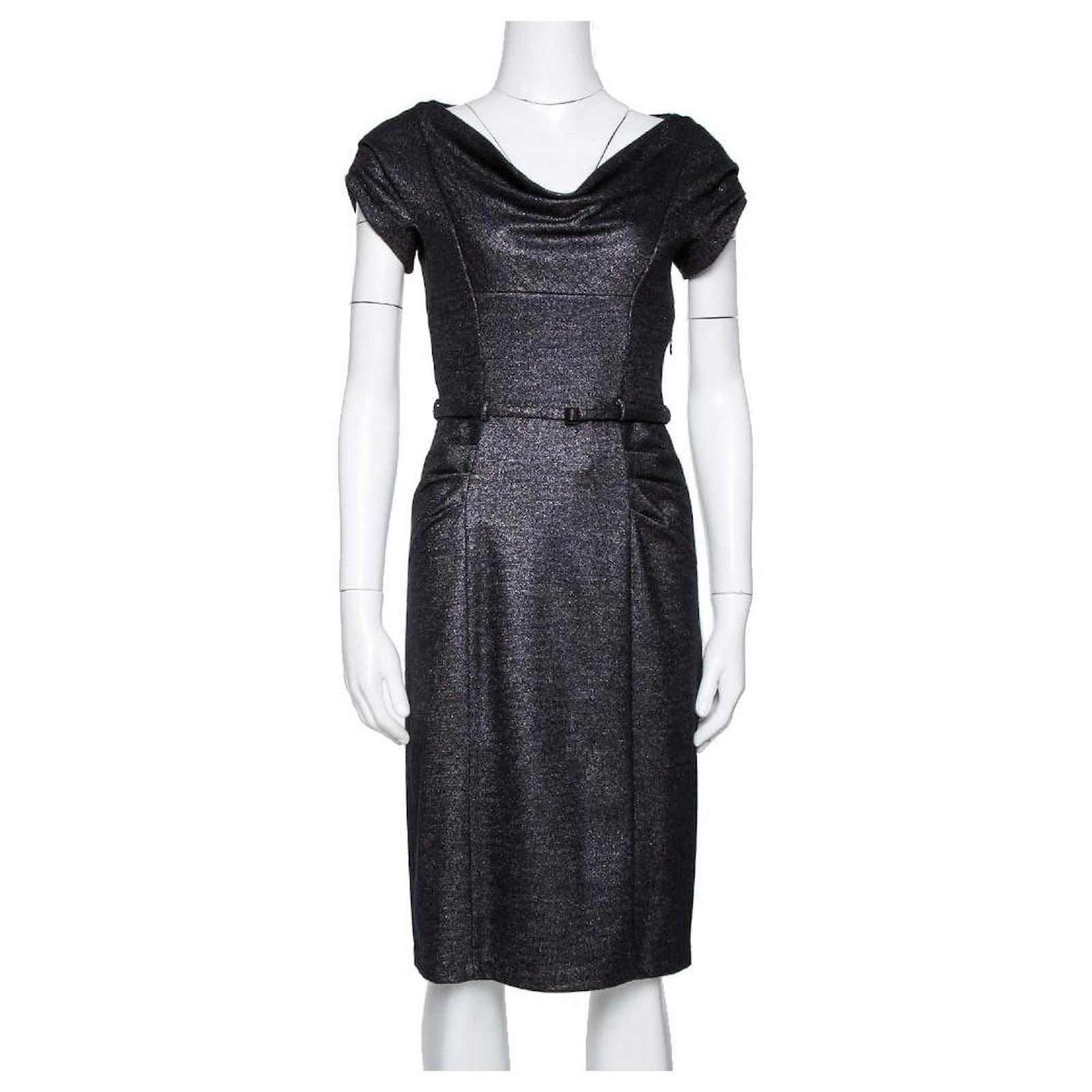 black midi dress ruched Donna Karan Women's Sleeveless Midi Ruched Dress in Black