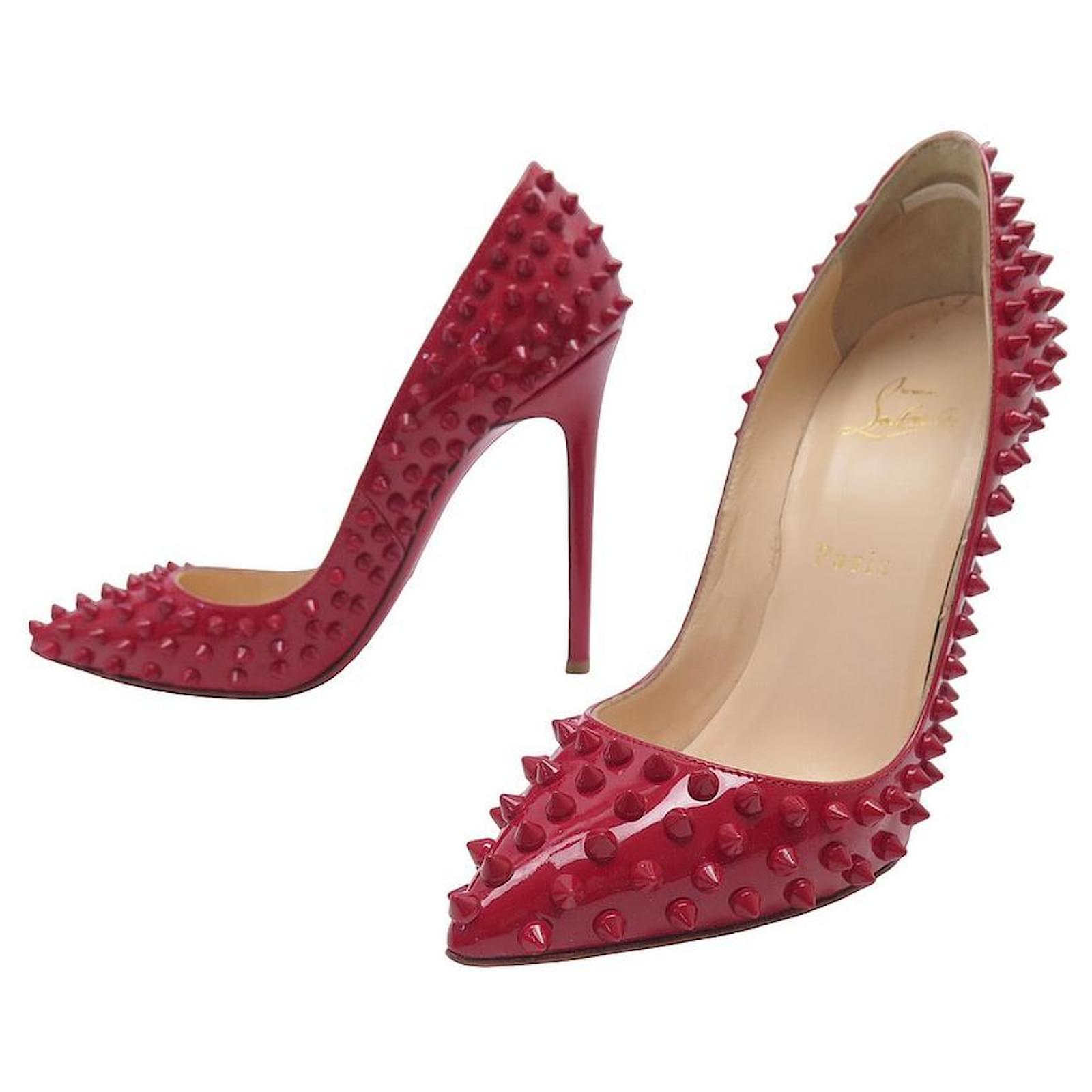 NEW CHRISTIAN LOUBOUTIN PIGALLE SPIKE RED PATENT LEATHER SHOES 37 SHOES ref.920692