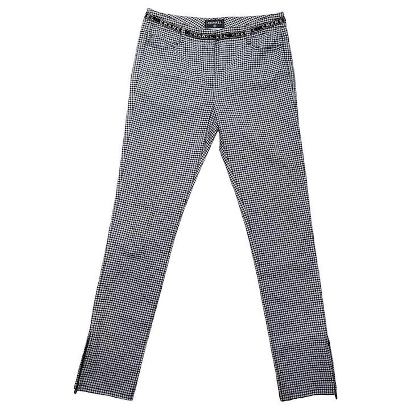 NEW CHANEL PANTS WITH GINGHAM CHECK M 38 P53371V28957 COTTON
