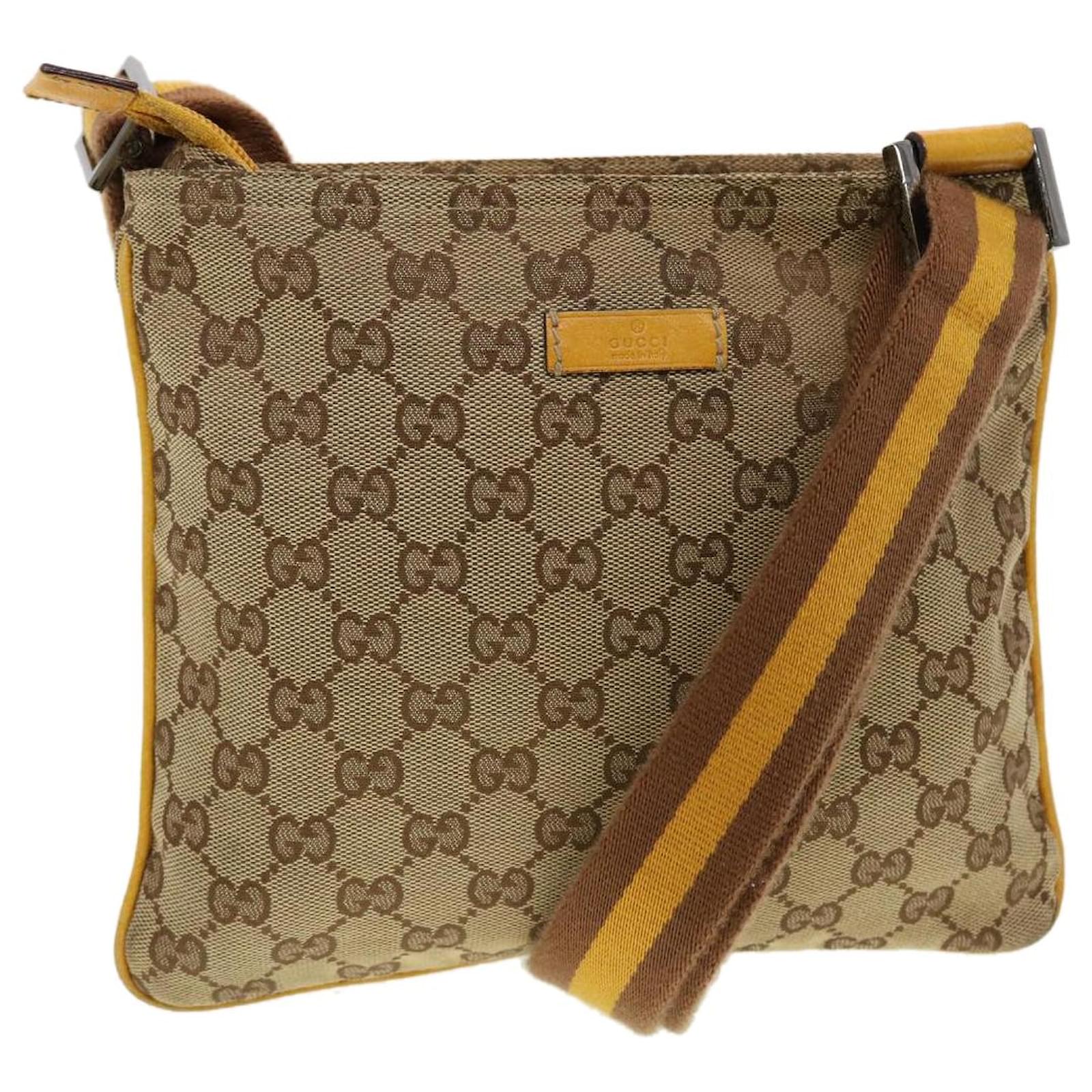 GUCCI-Sherry-Line-GG-Canvas-Leather-Shoulder-Bag-Beige-189751