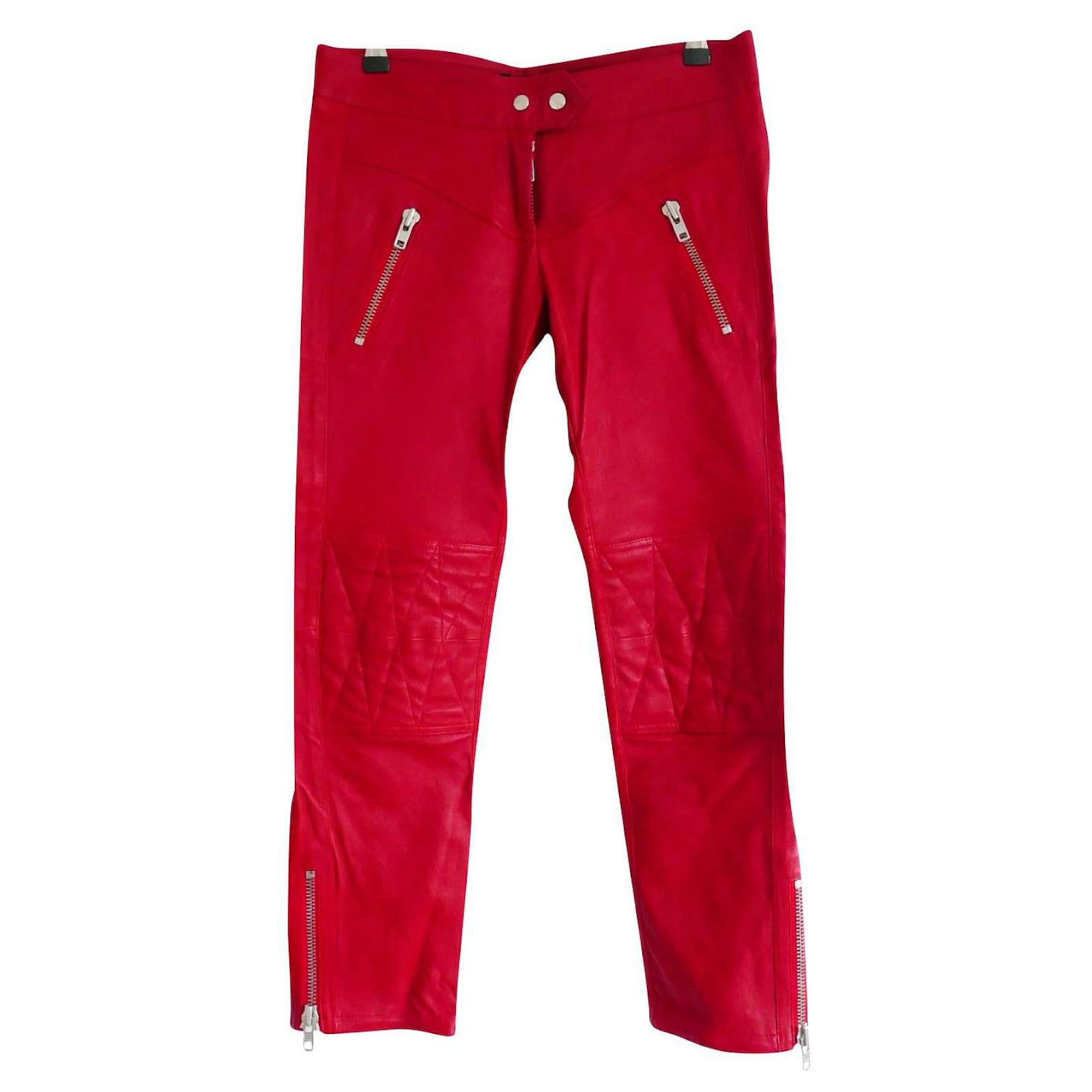 Isabel Marant Soan Moto cropped leg red leather pants