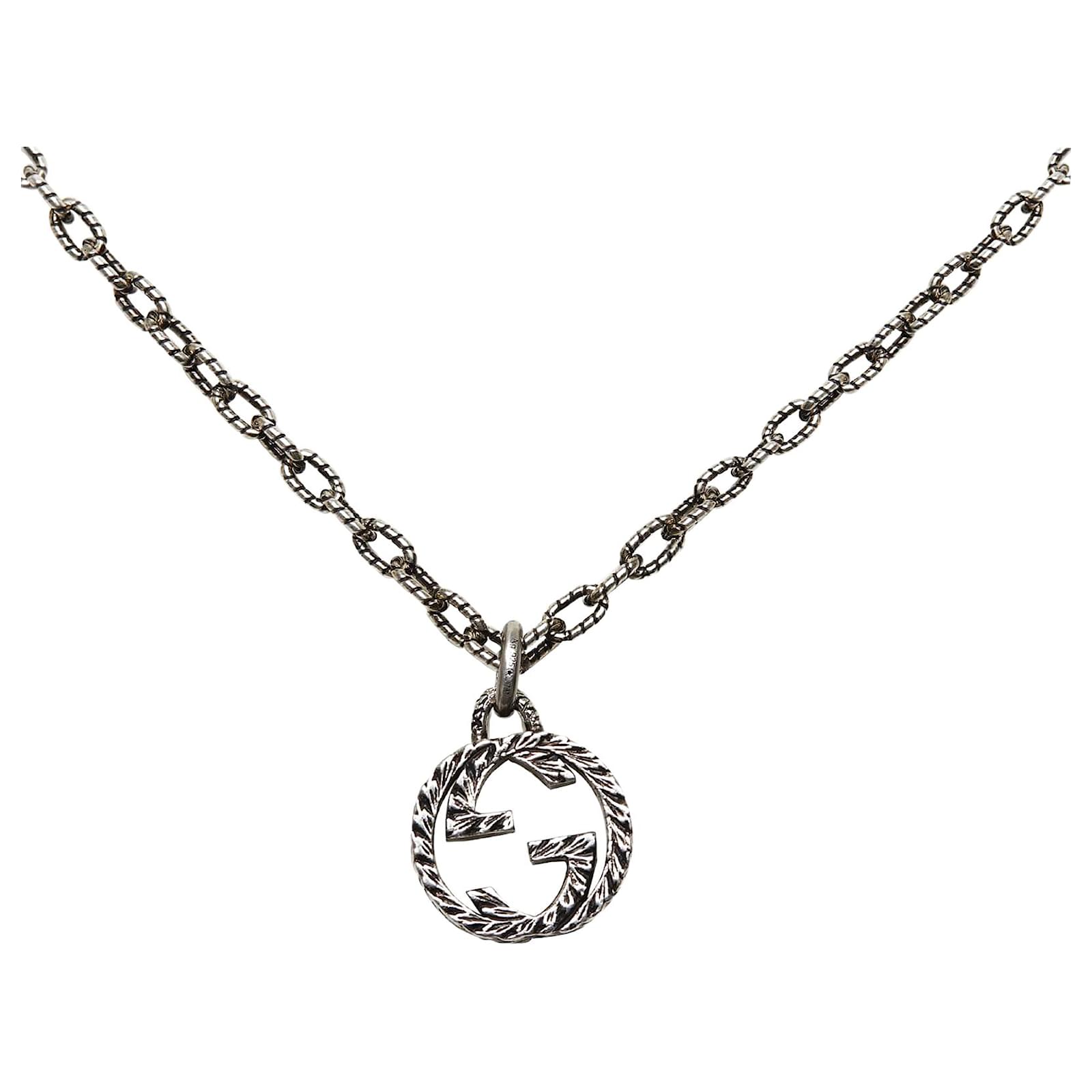 Gucci Silver Interlocking G Pendant Necklace Silvery Metal ref