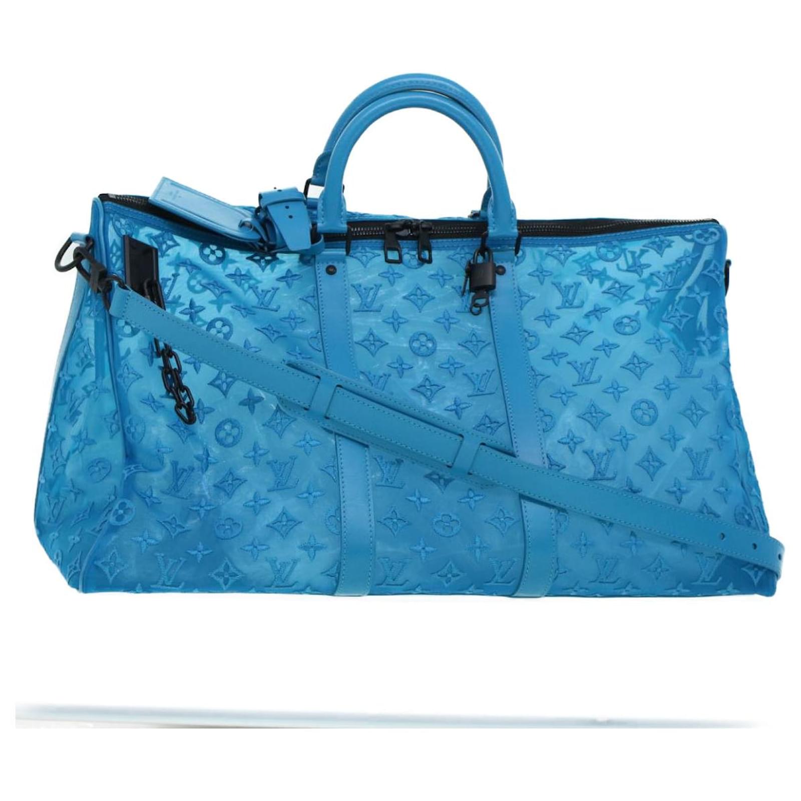 LOUIS VUITTON Mesh Keepall Triangle 50 Boston Bag Turquoise Blue M45048  42050a Cloth ref.922276 - Joli Closet
