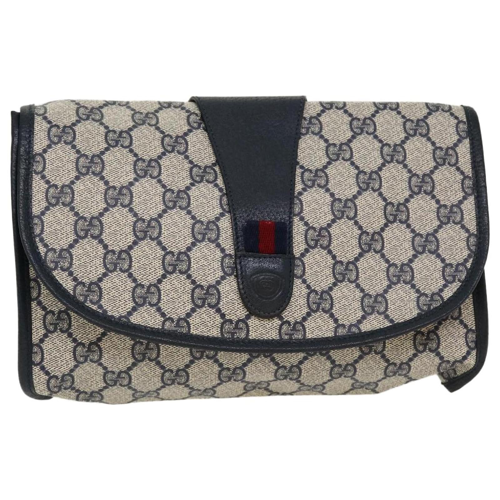 GUCCI Vintage Sherry Line Navy Blue Monogram Tote