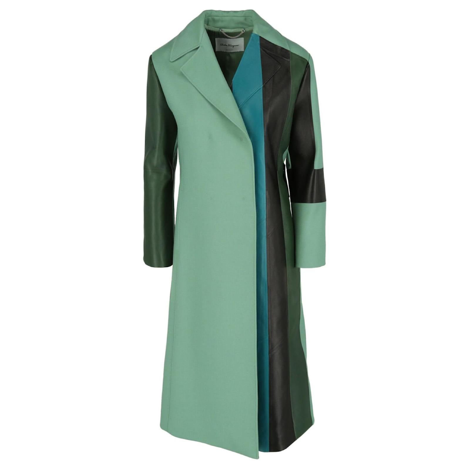 Salvatore Ferragamo Mixed Media Trench Coat Green ref.923289 Salvatore Ferragamo Mixed Media Trench Coat Green ref.923289