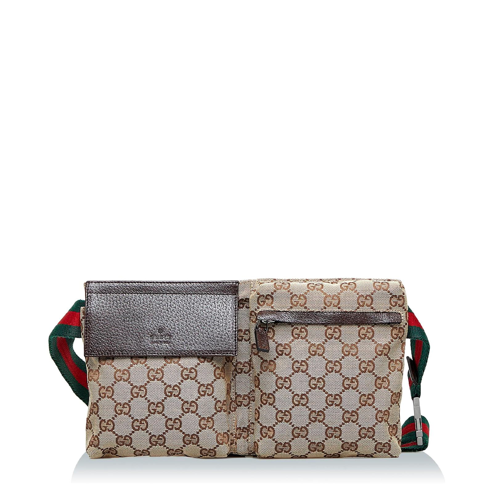 Brown Gucci GG Canvas Web Double Pocket Belt Bag