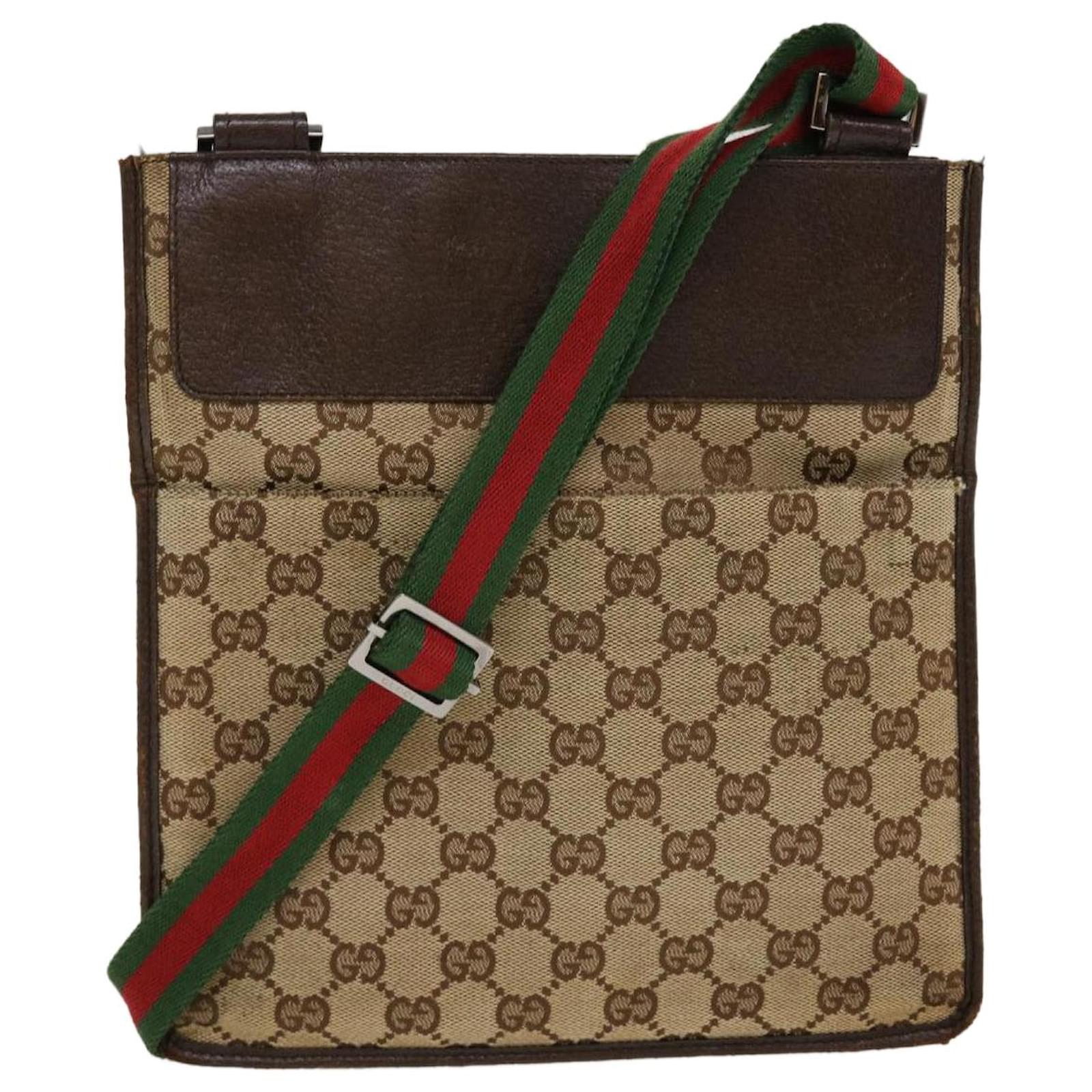 GUCCI GG Canvas Web Sherry Line Shoulder Bag Beige Red Green 27639